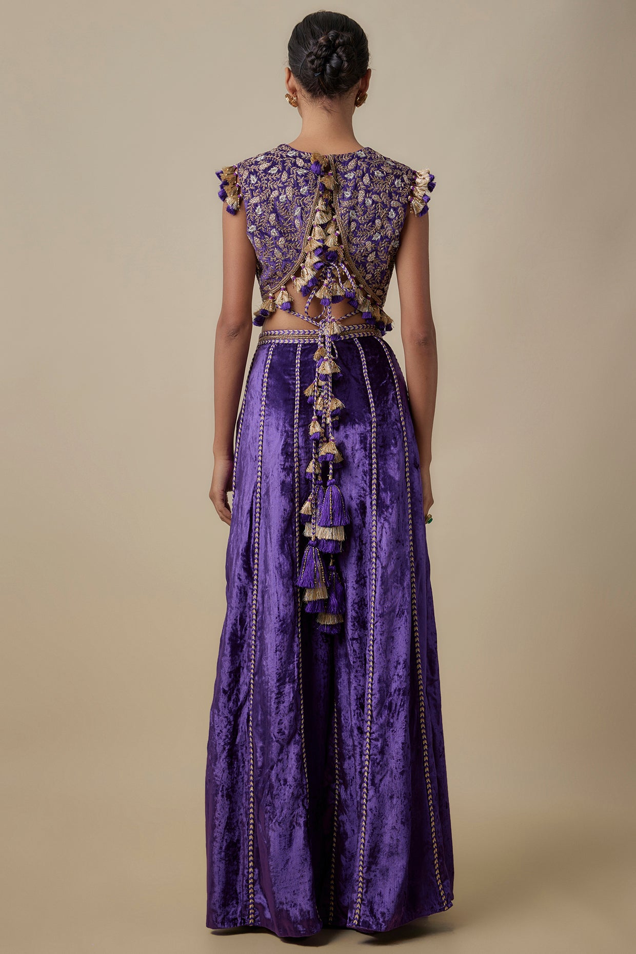 Purple Embroidered Choli With Embroidered Sharara Pant