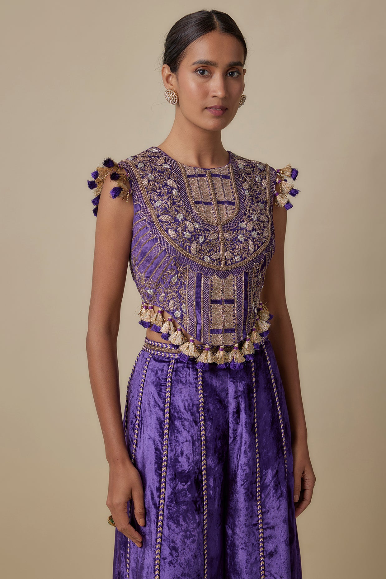 Purple Embroidered Choli With Embroidered Sharara Pant