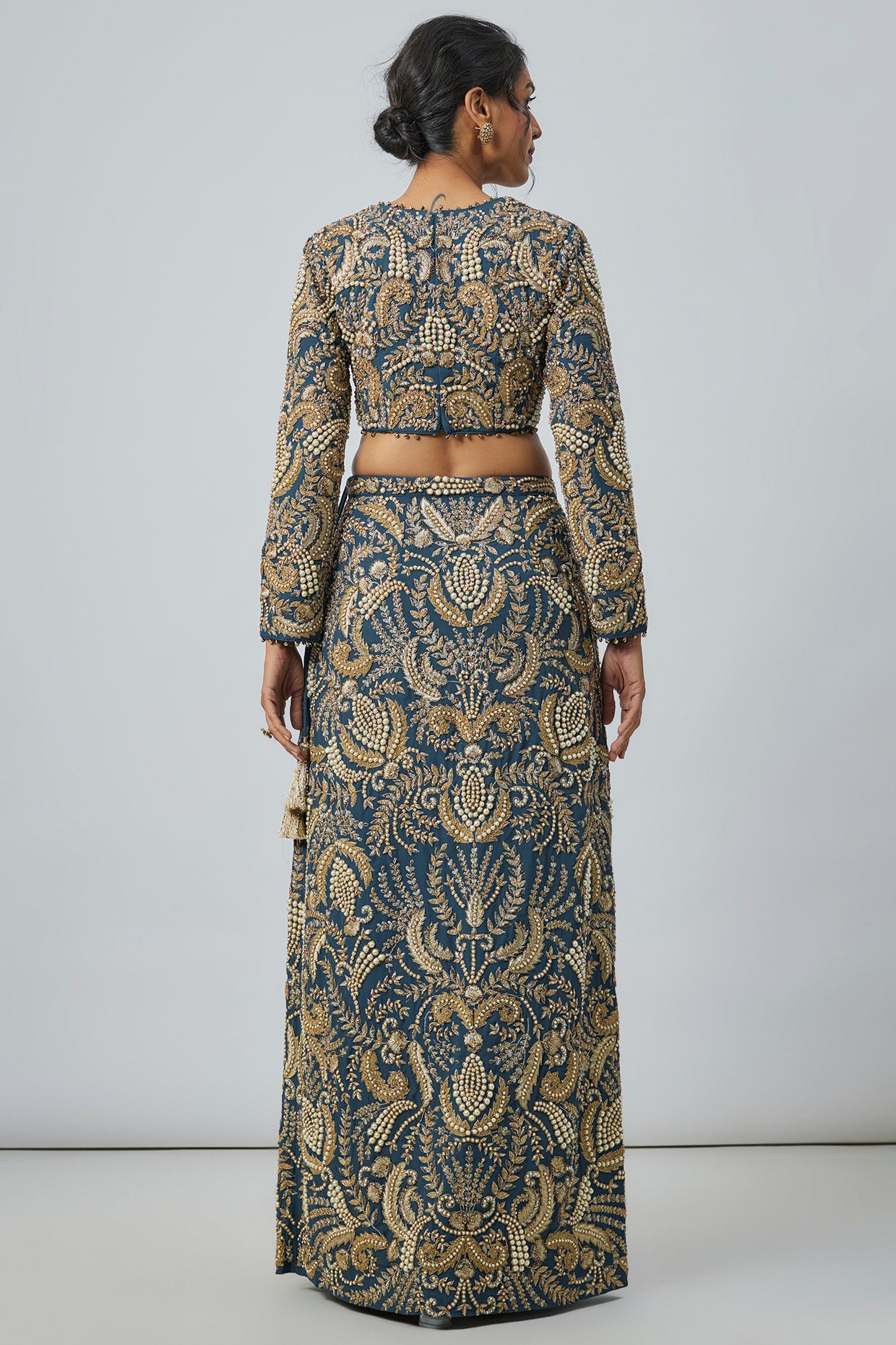 Navy Blue Embroidered Choli With Embroidered Skirt