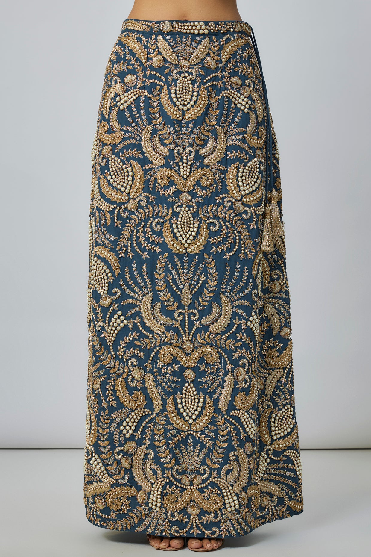 Navy Blue Embroidered Choli With Embroidered Skirt