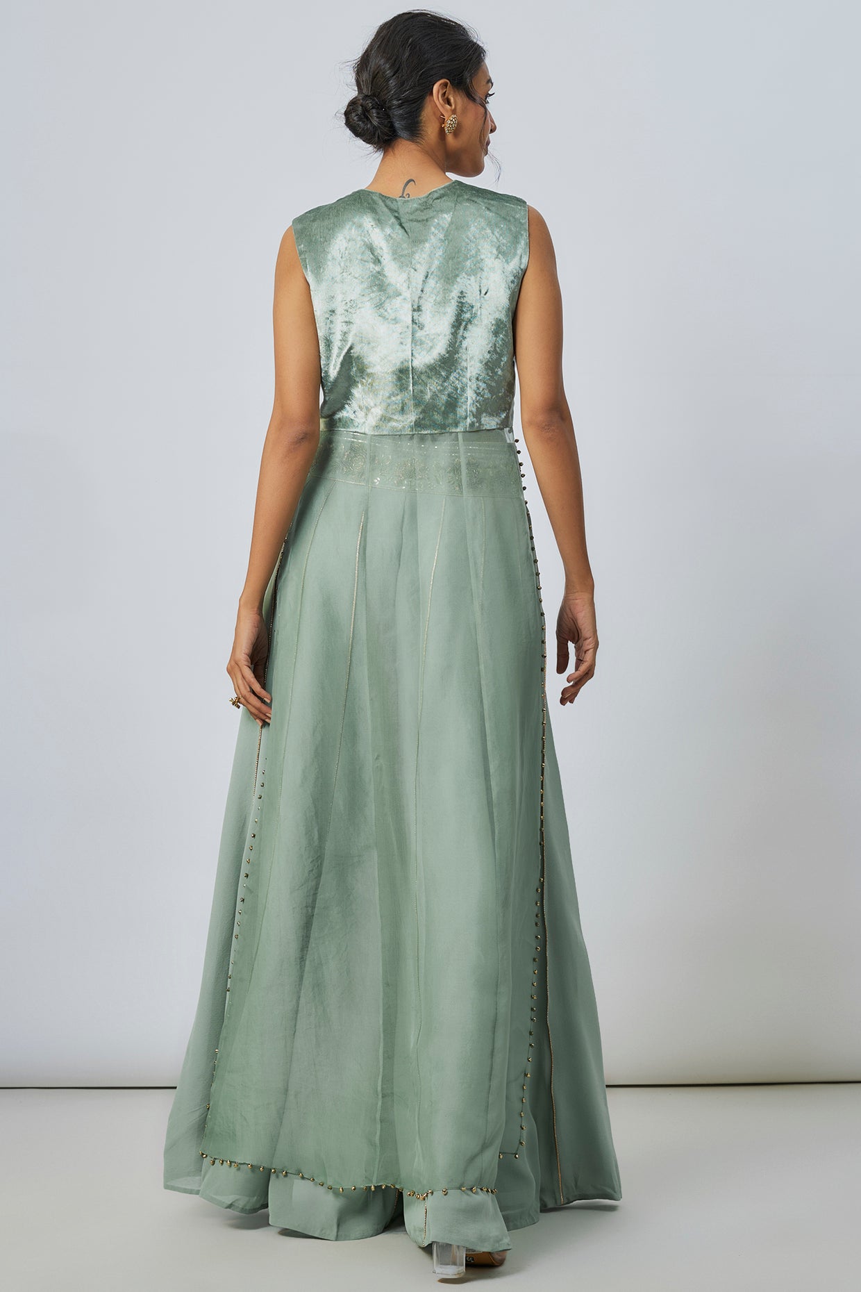 Seafoam High Low Embroidered Choli With Embroidered Sharara