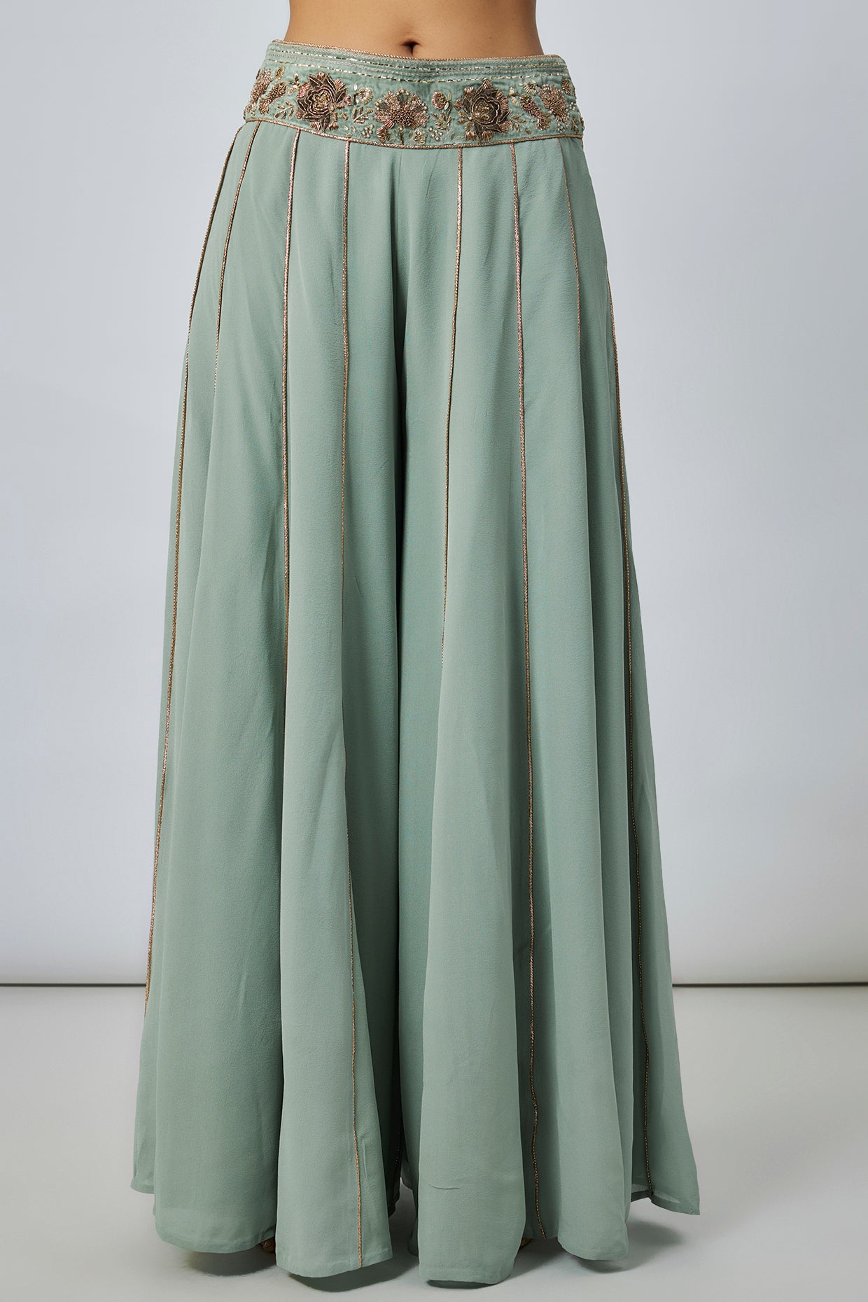 Seafoam High Low Embroidered Choli With Embroidered Sharara