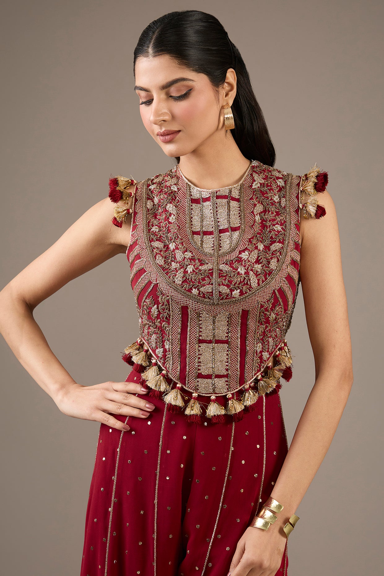 Maroon Embroidered Choli With Sharara.