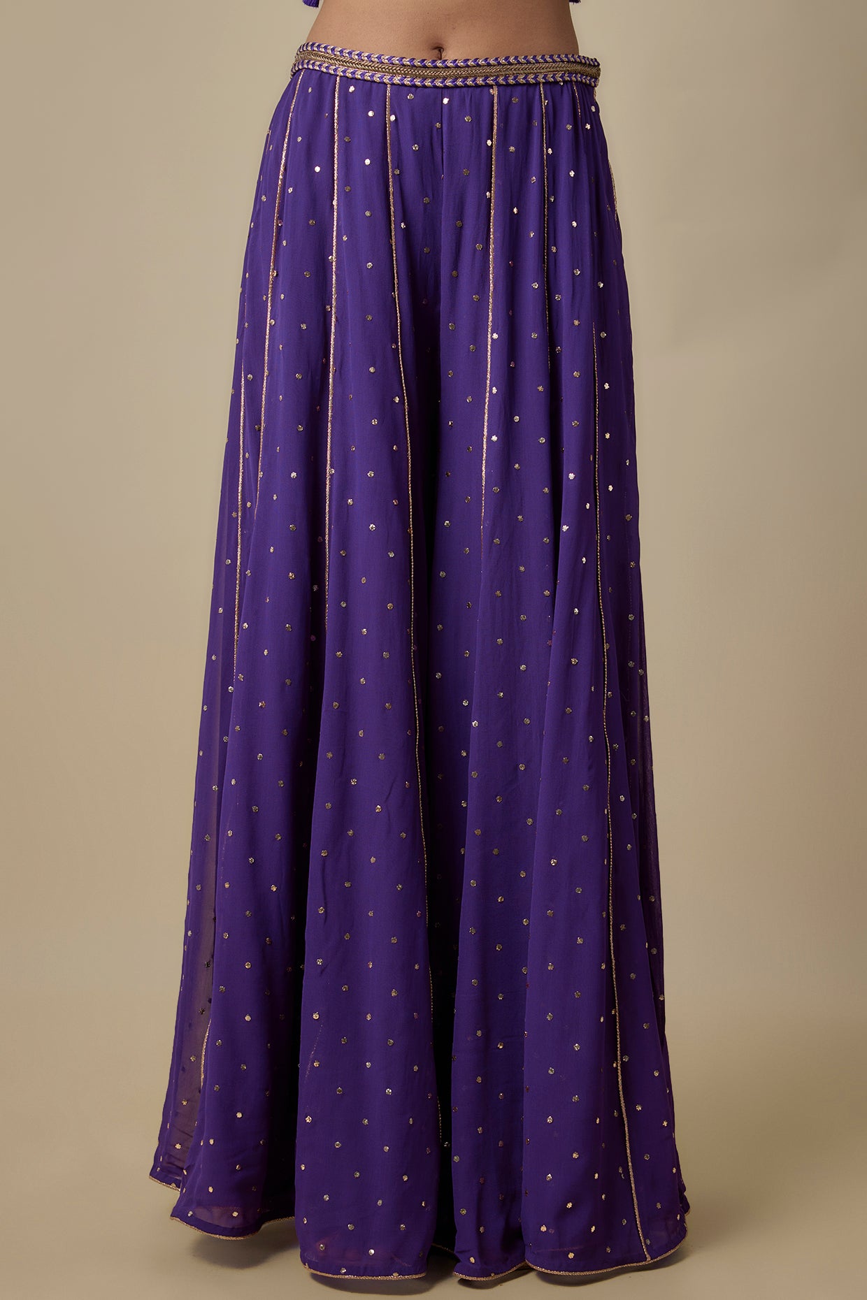 Purple Georgette Embroidered Choli with Heavy Mukaish Georgette Sharara.