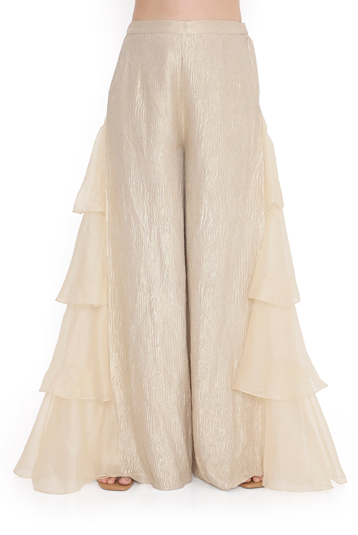 Rose Pink Embroidered Jacket With Embroidered Bustier And Side Ruffled Pant