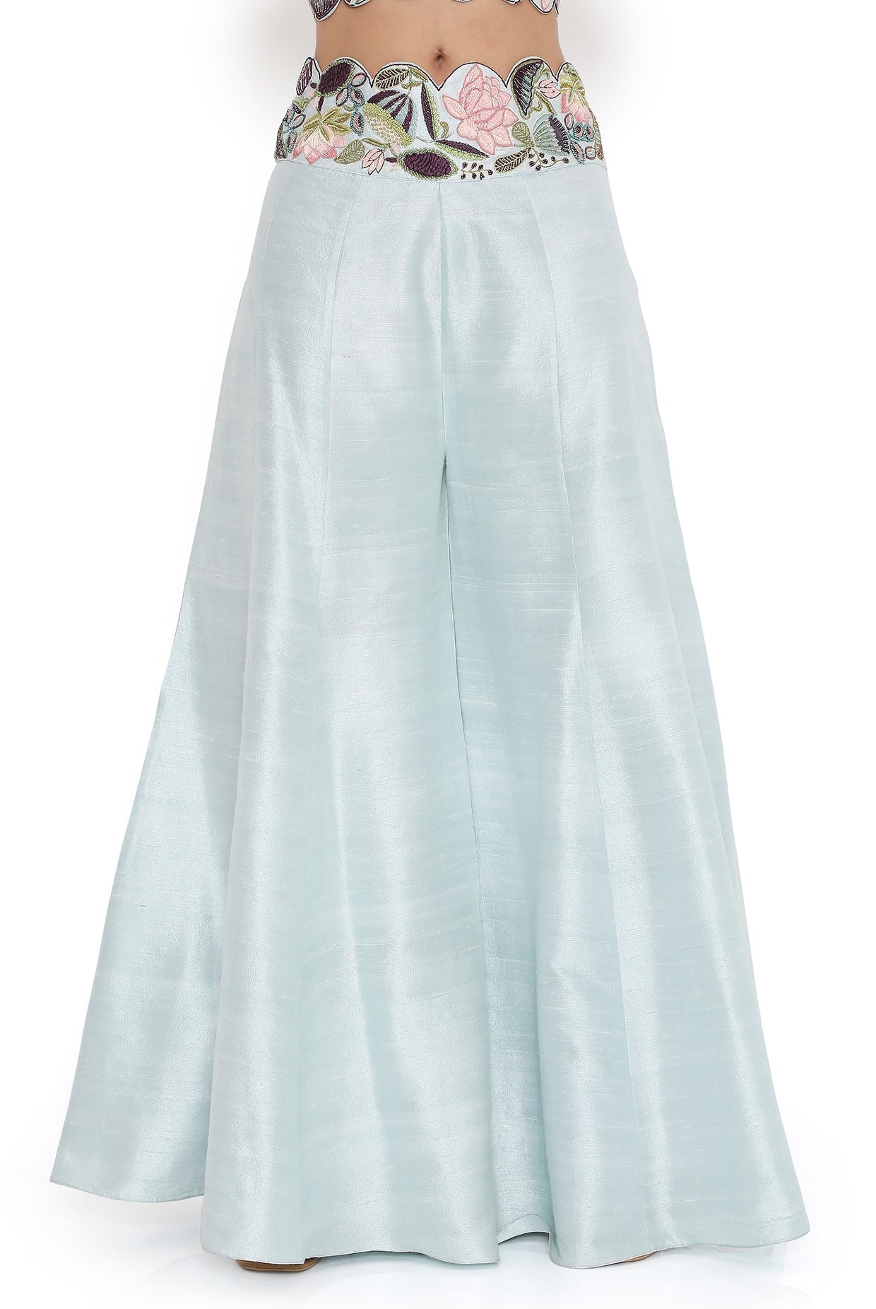 Powder Blue Embroidered Choli And Embroidered Scalloped Jacket With Embroidered Sharara