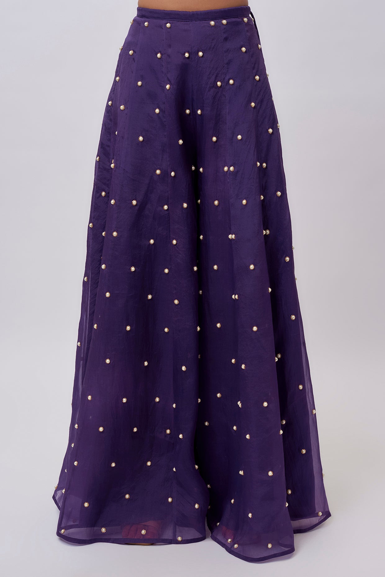 Purple Organza Embroidered Blazer With Embroidered Bustier And Sharara.