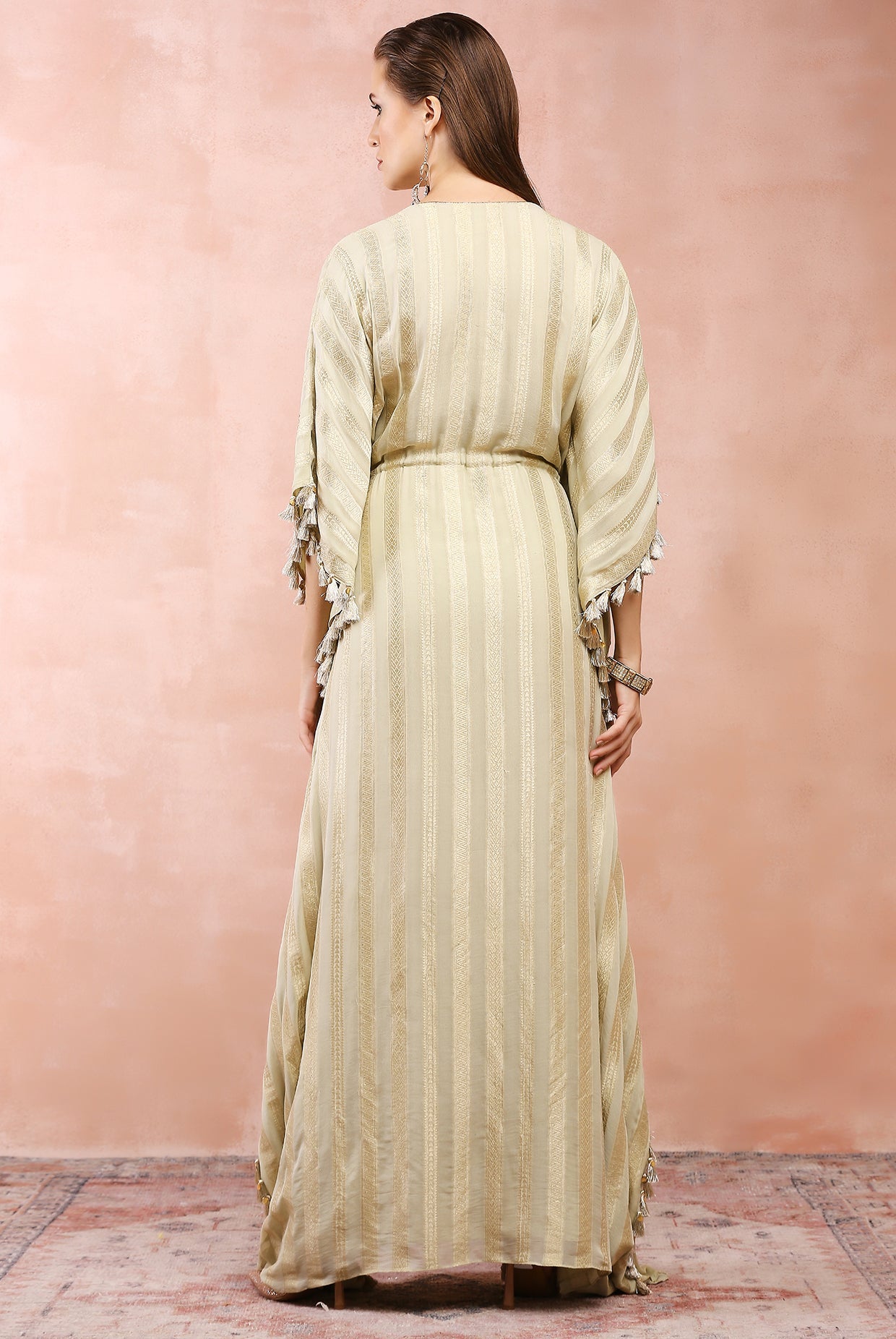 Mint gold stripe embroidered kaftan