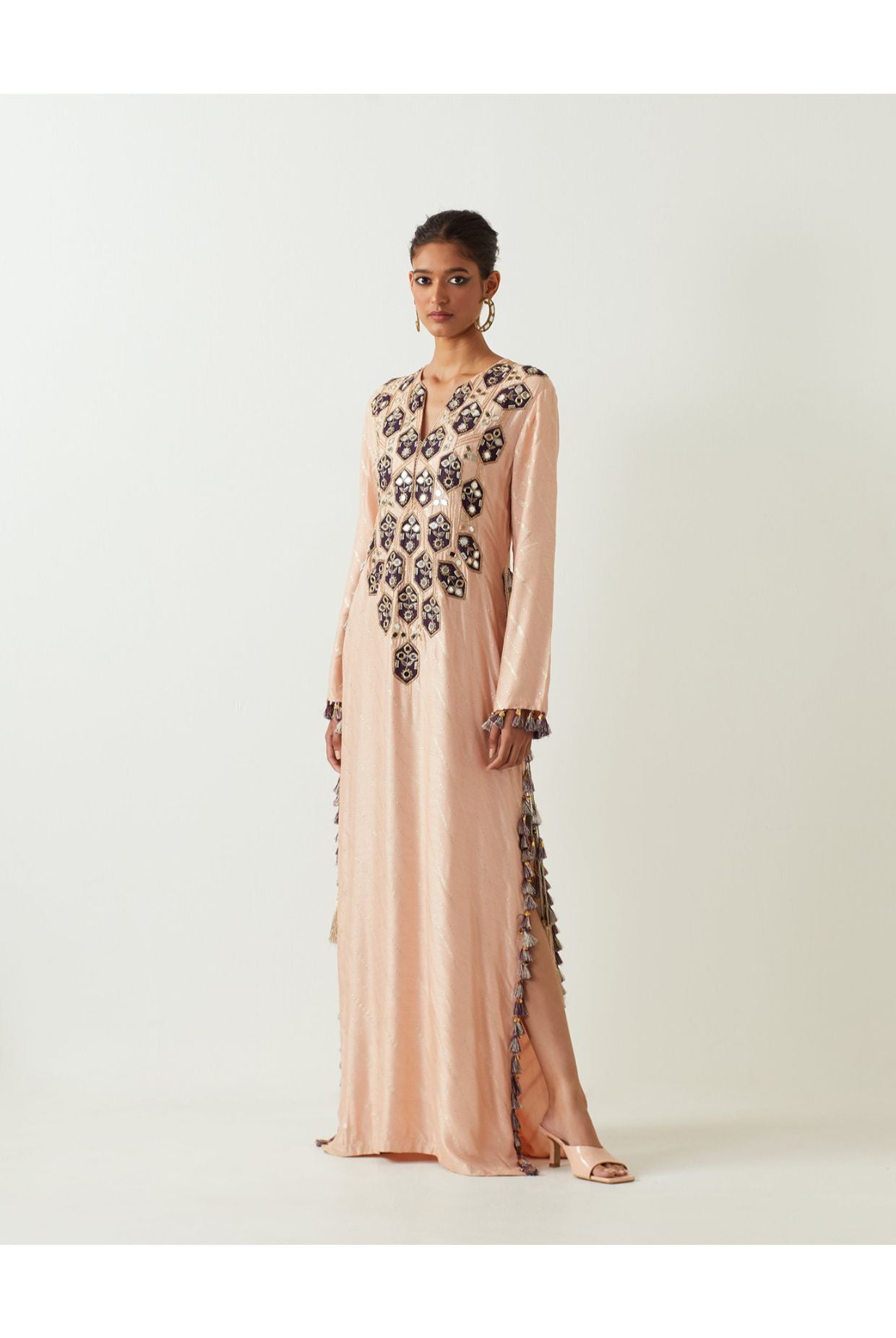 ROSE PINK EMBROIDERED YOKE KAFTAN