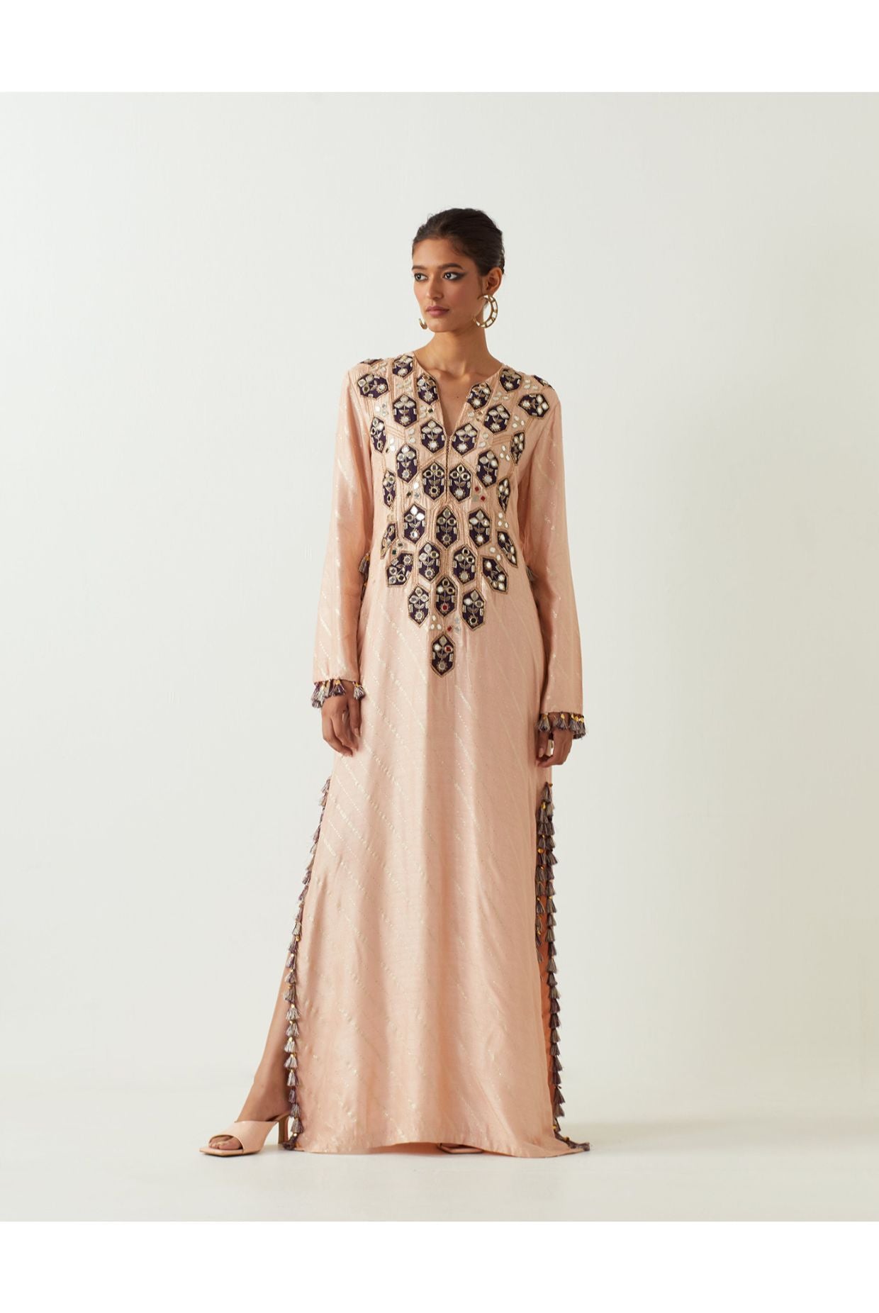 ROSE PINK EMBROIDERED YOKE KAFTAN