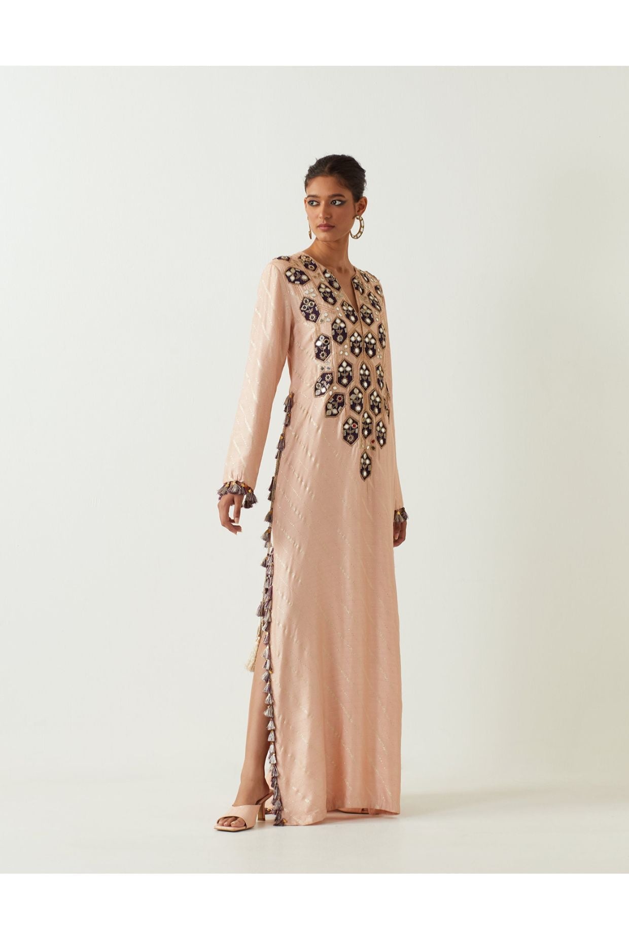 ROSE PINK EMBROIDERED YOKE KAFTAN