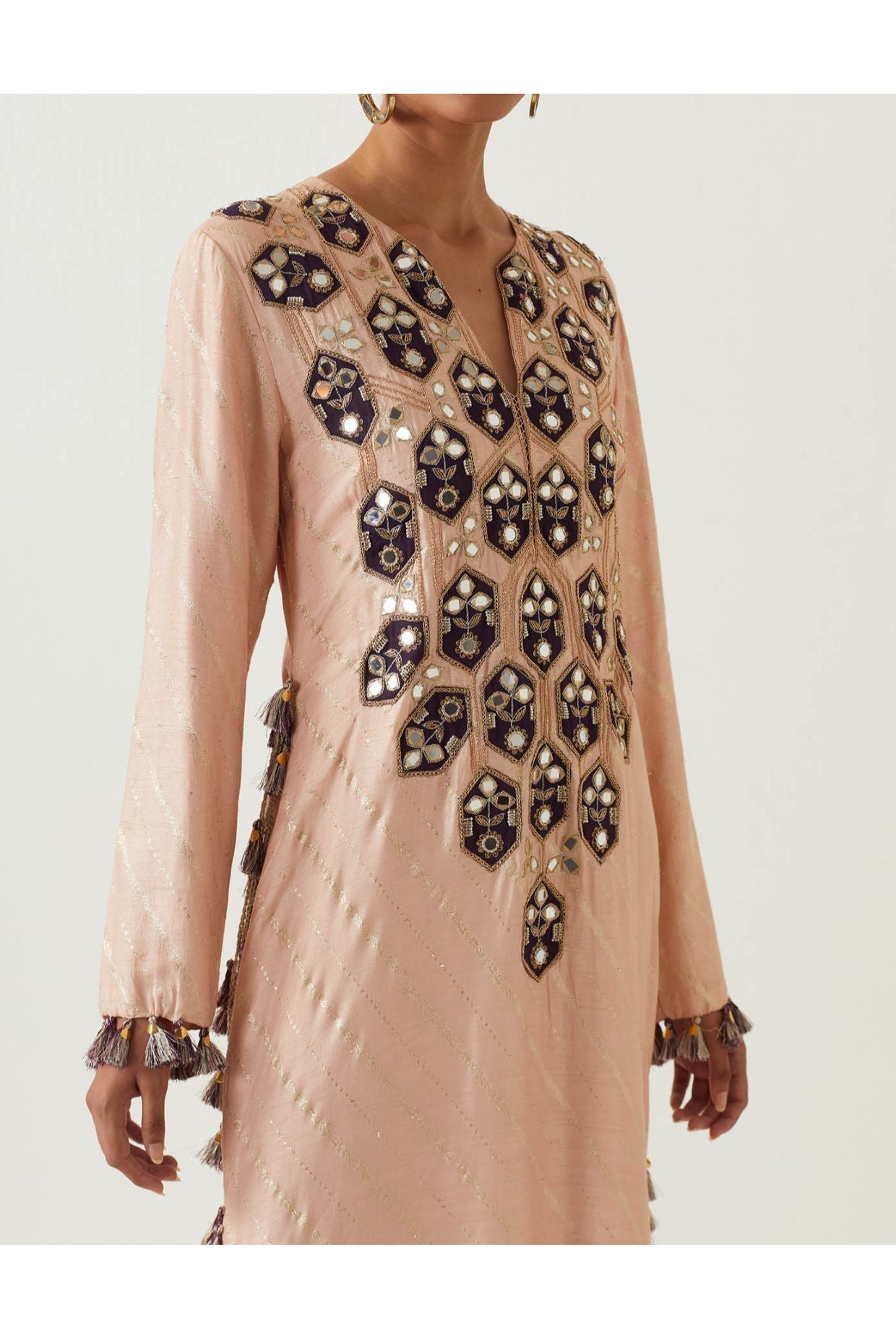 ROSE PINK EMBROIDERED YOKE KAFTAN