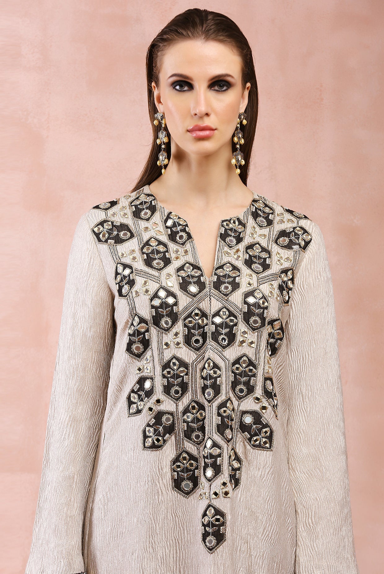 Dull gold embroidered yoke kaftan