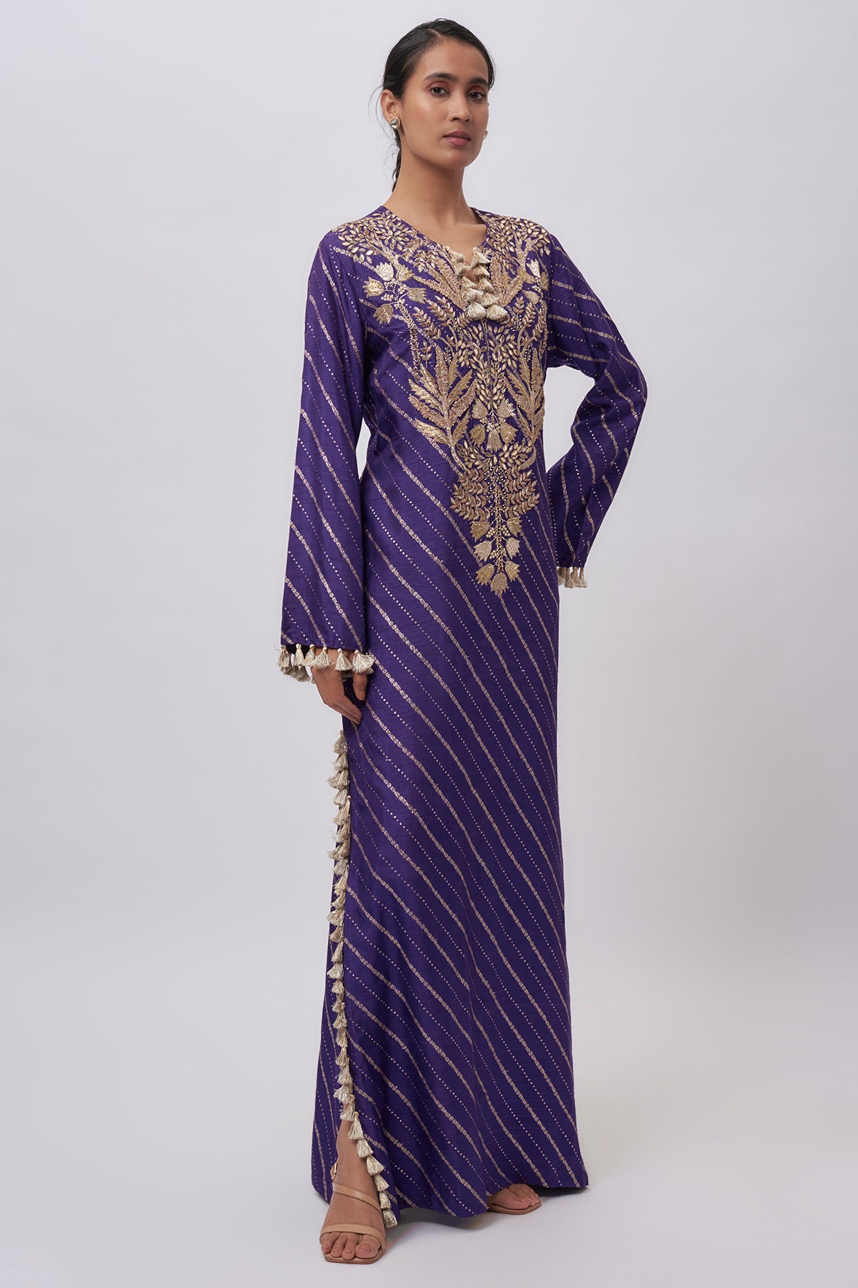 Purple Dola Silk Embroidered Kaftan.