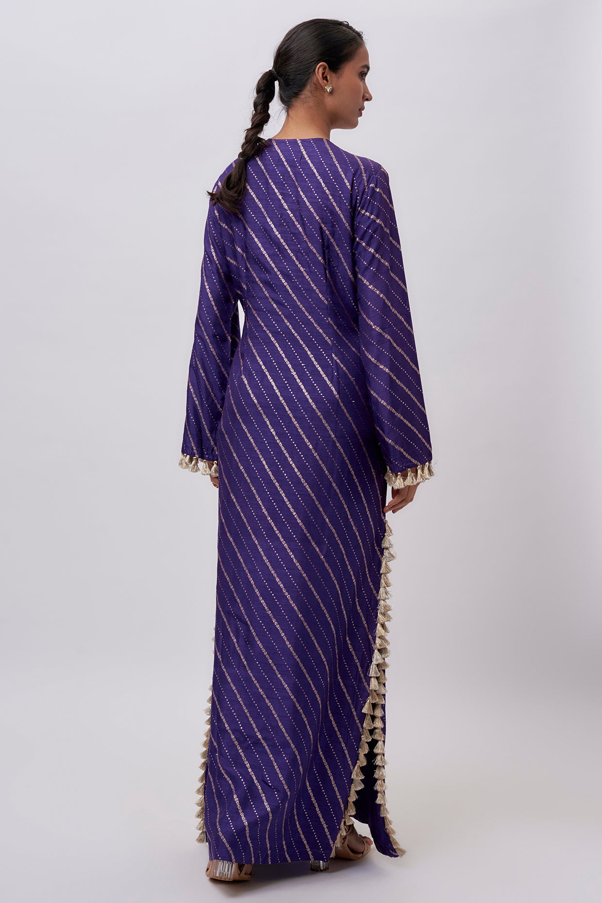Purple Dola Silk Embroidered Kaftan.