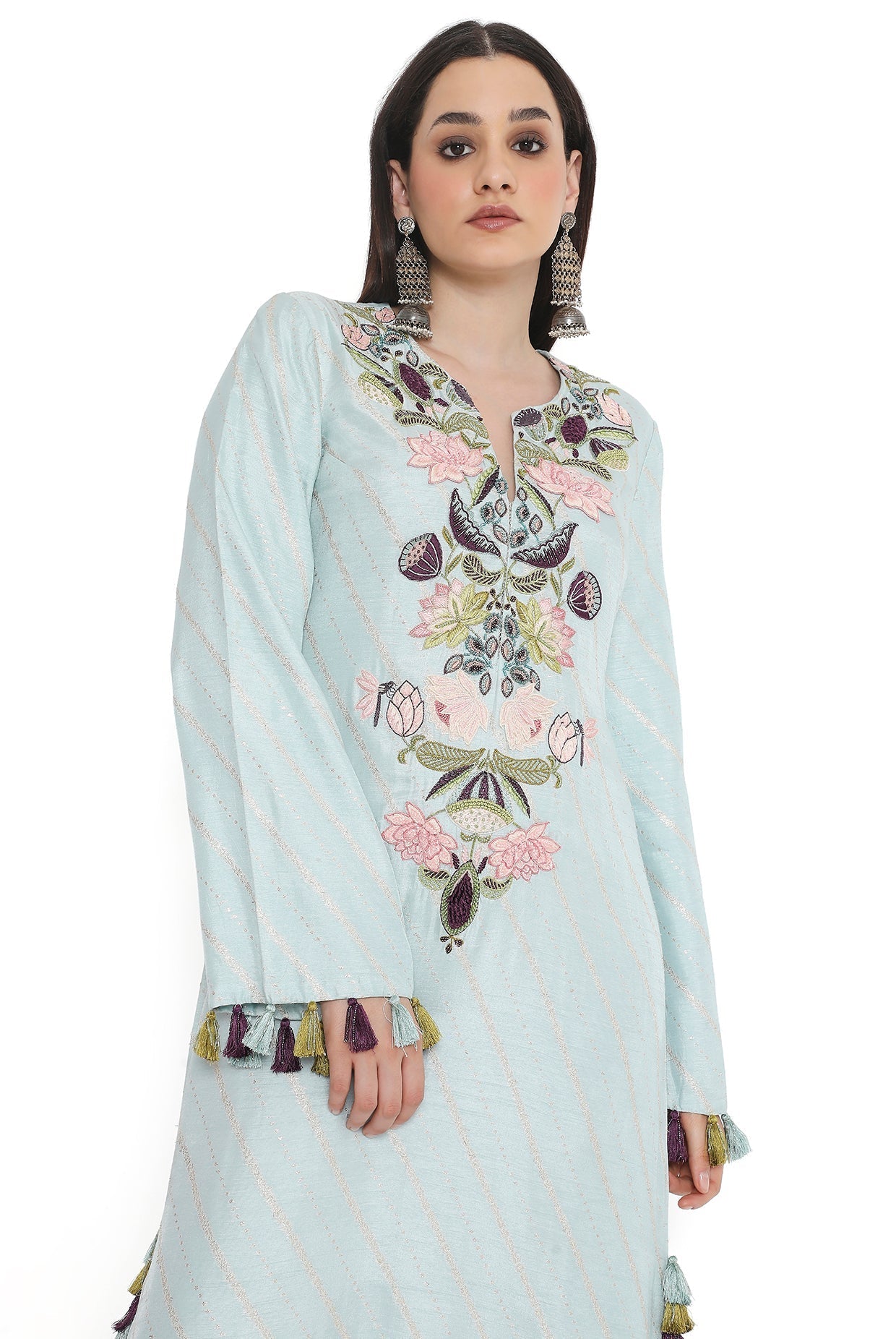 Powder Blue Embroidered Beyza Kaftan
