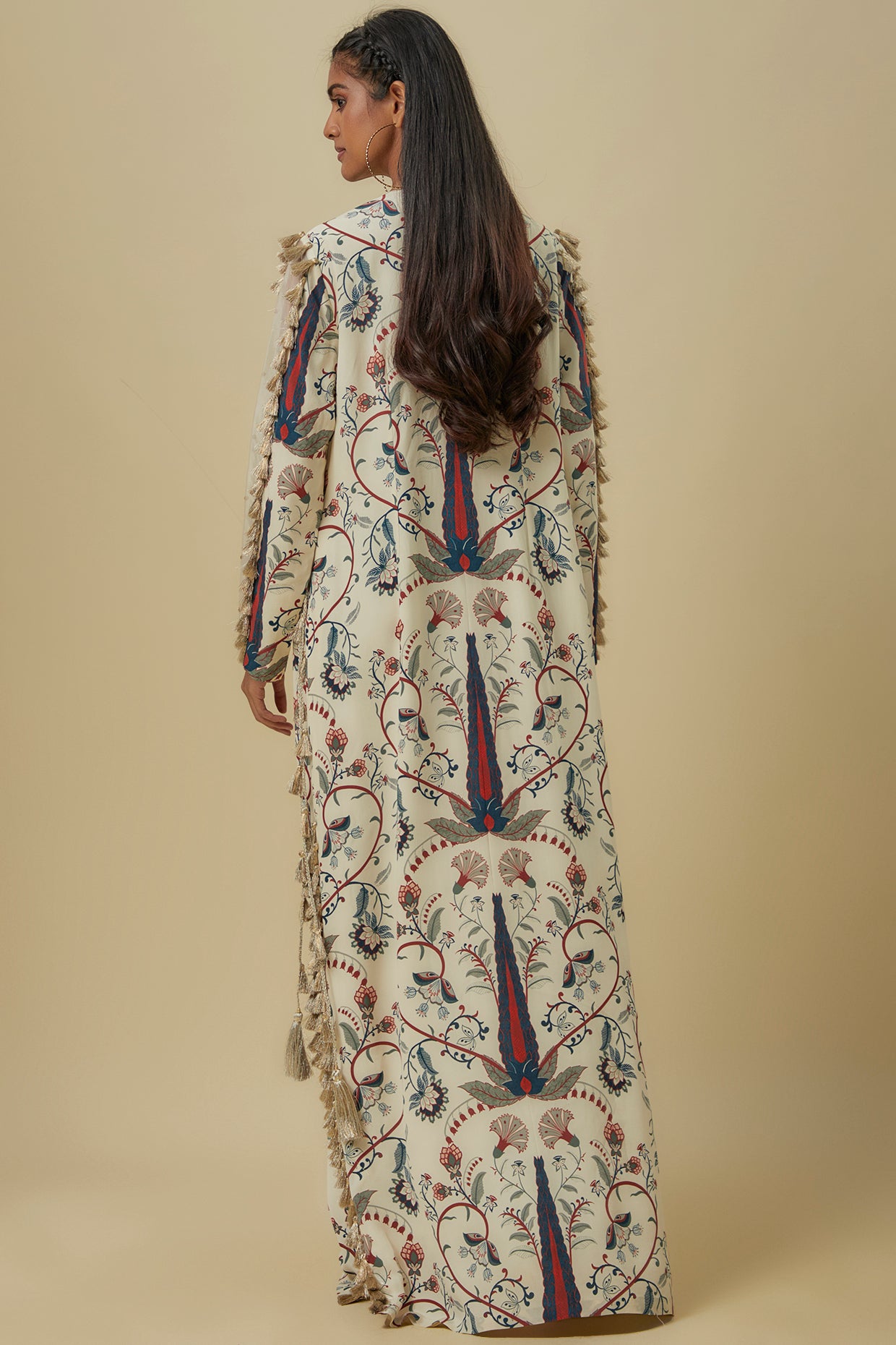 Blue Forest Whisper Print Crepe Embroidered Yoke Beyza Kaftan.