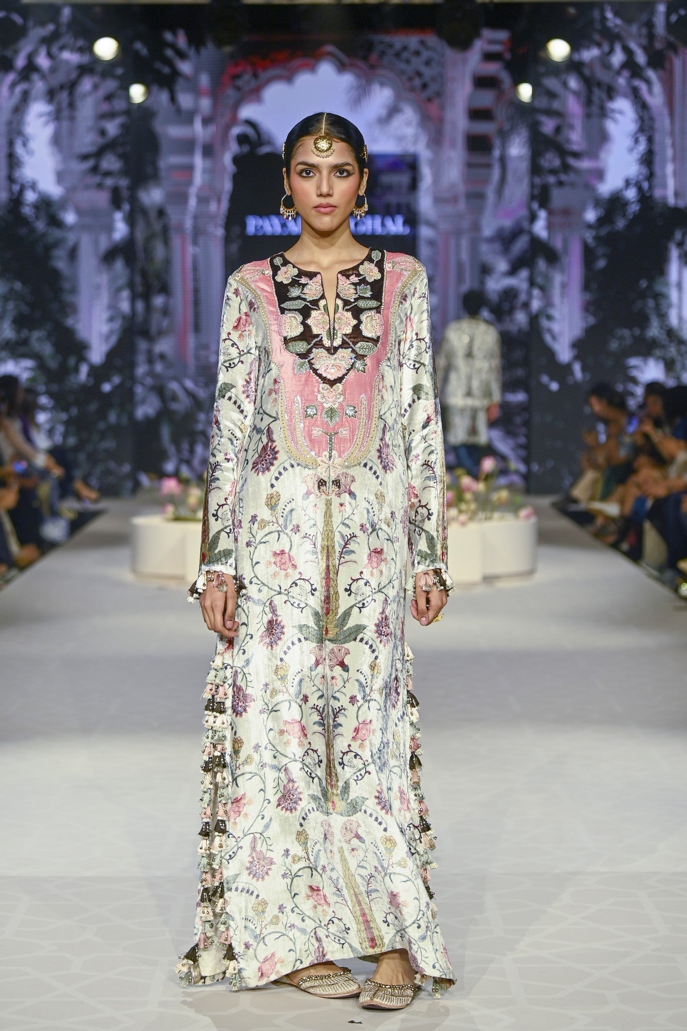 Velvet Ochre Forest Whisper Printed Embroidered Kaftan