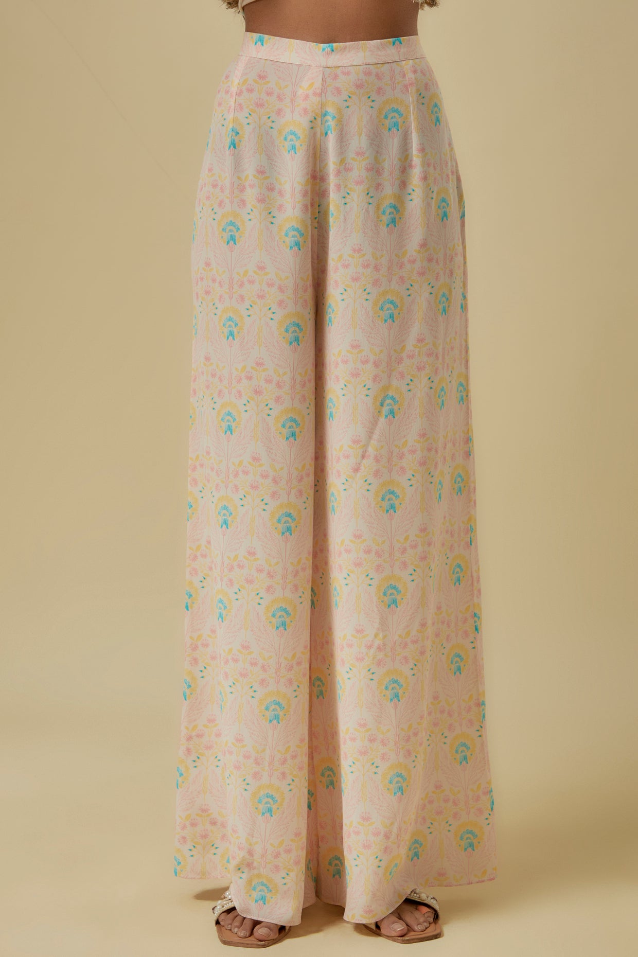 Stone Flower Butta Crepe Embroidered Yoke Kurta With Palazzo And Line Chiffon Dupatta.