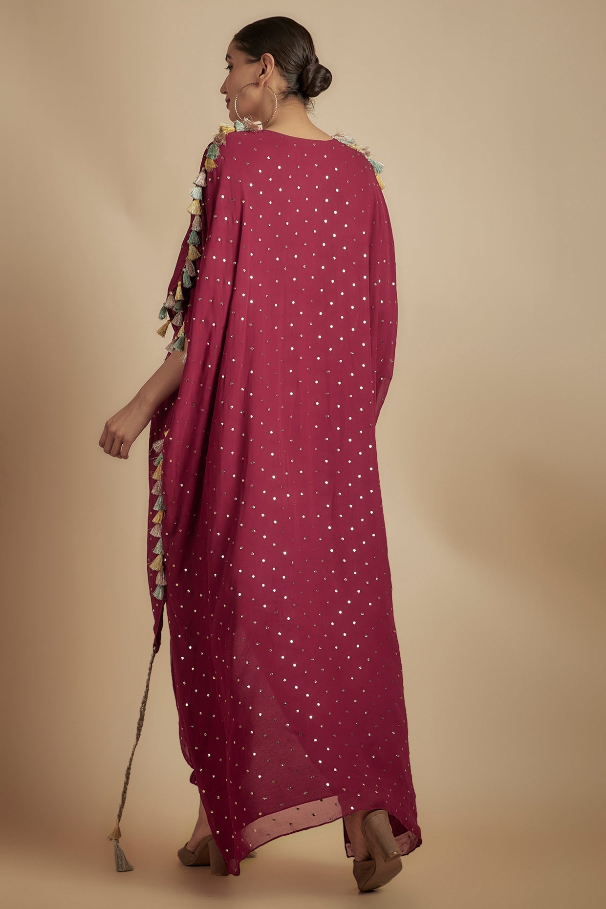 Maroon Embroidered High Low Kurta With Jogger Pant
