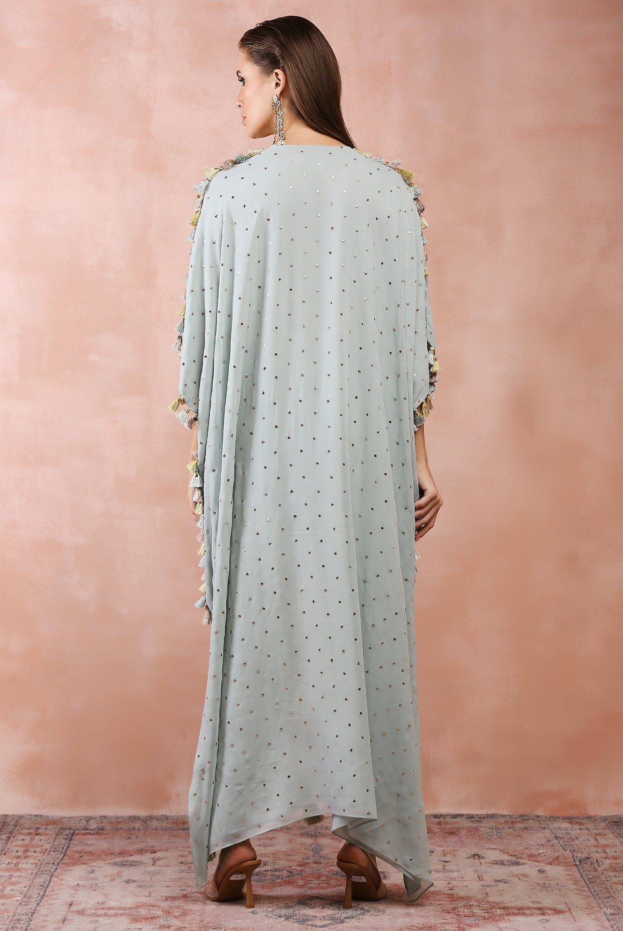 POWDER BLUE EMBROIDERED HIGH LOW KURTA WITH JOGGER PANT
