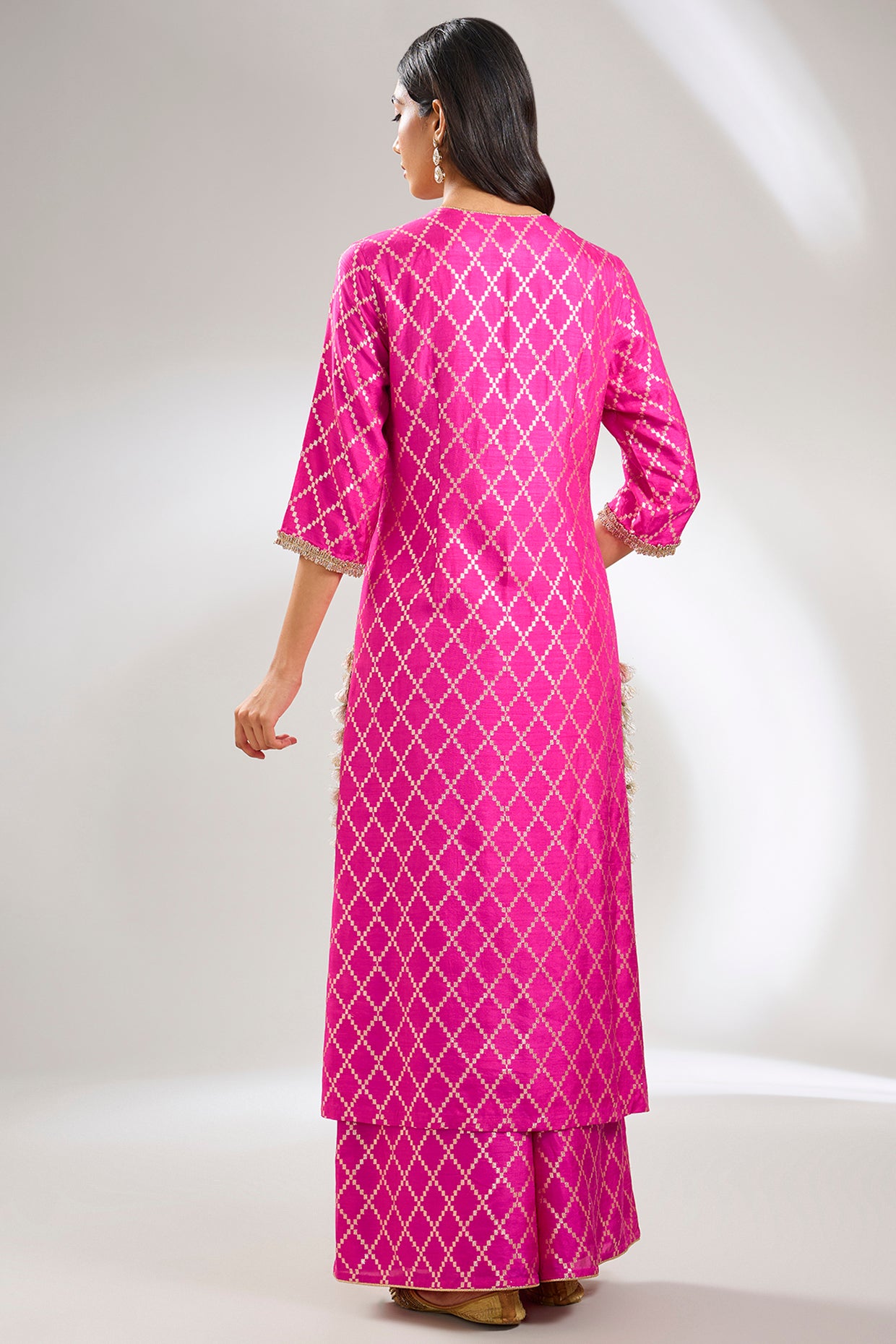 Hot Pink Embroidered Kurta With Pant And Embroidered Dupatta