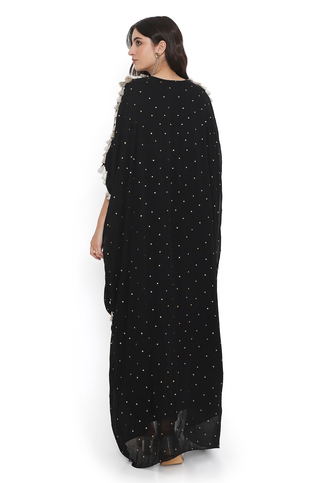 Black Embroidered High Low Kaftan With Jogger Pant