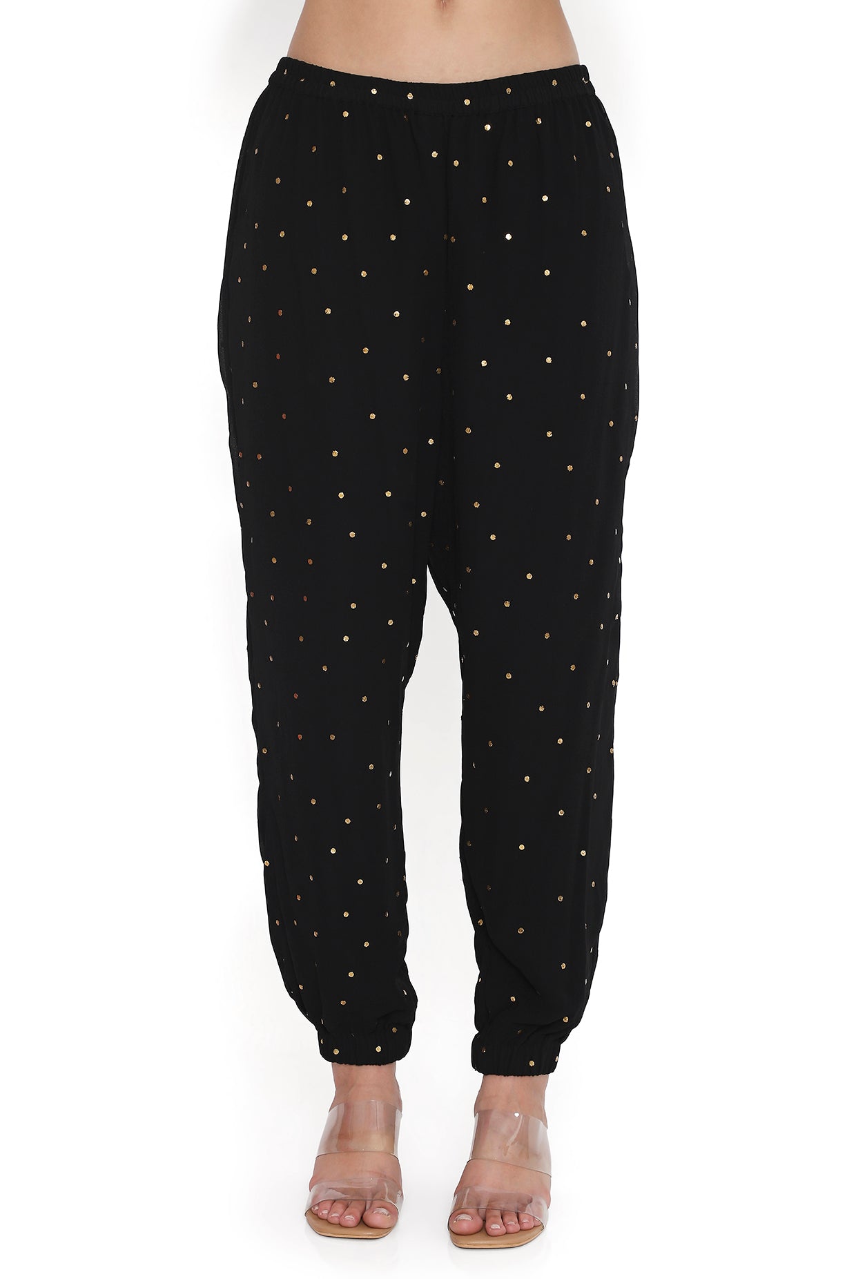 Black Embroidered High Low Kaftan With Jogger Pant