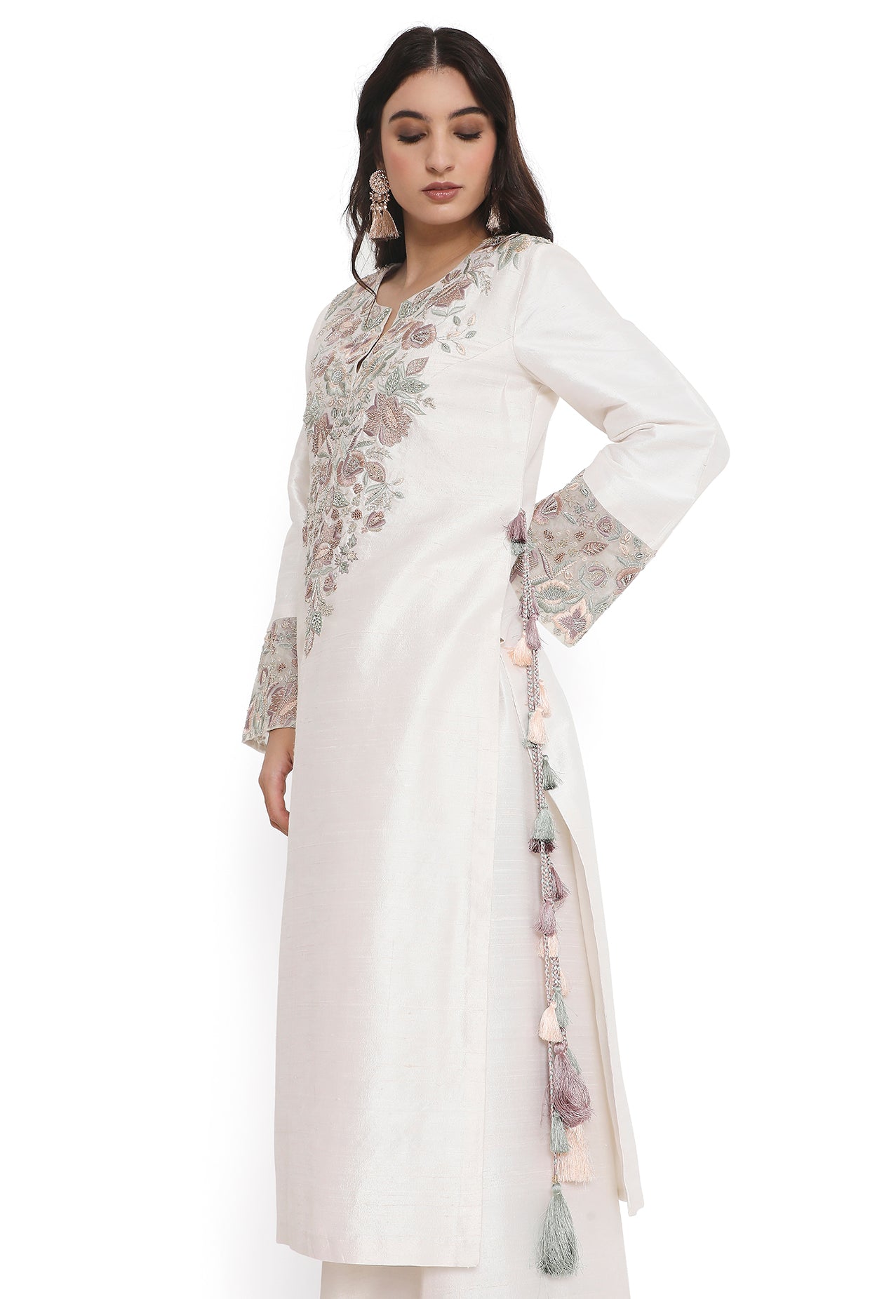 Ivory Embroidered Kurta And Embroidered Palazzo With Dupatta