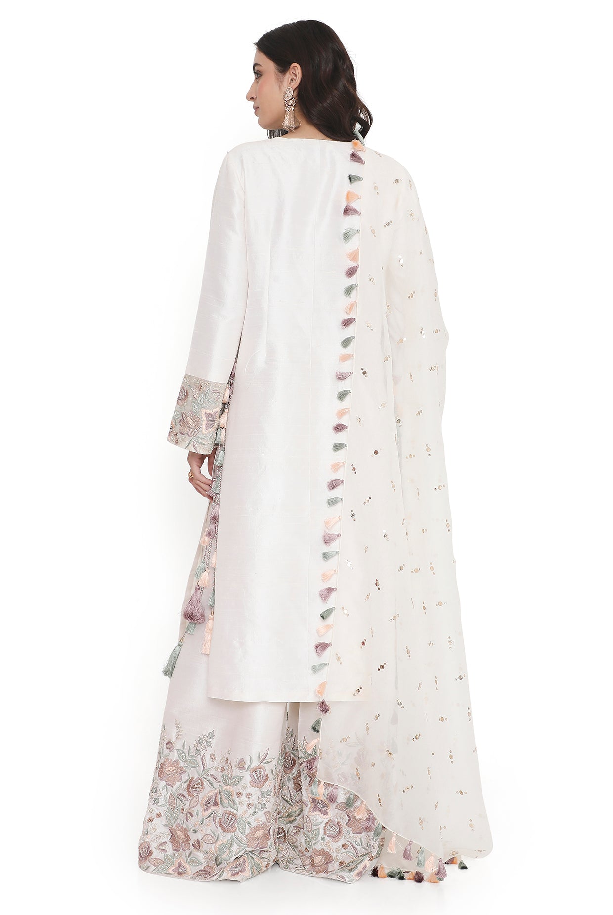 Ivory Embroidered Kurta And Embroidered Palazzo With Dupatta