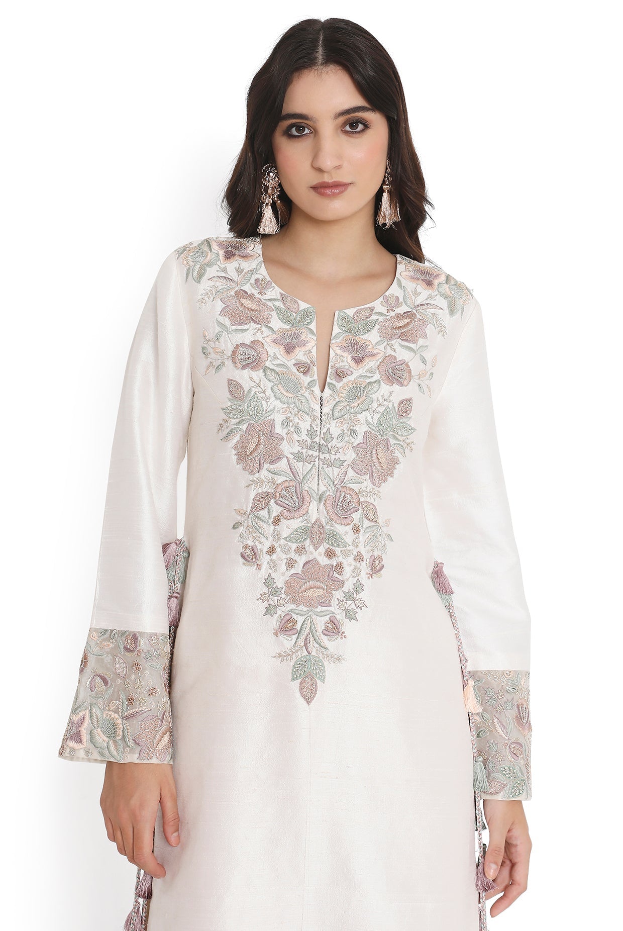 Ivory Embroidered Kurta And Embroidered Palazzo With Dupatta