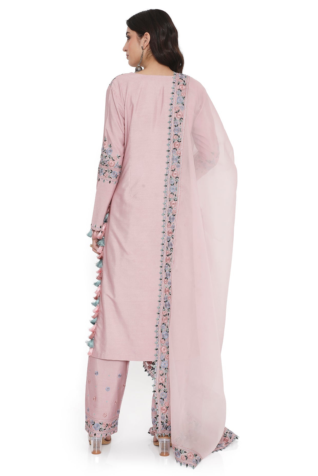 Blush Pink Embroidered Kurta With Pant And Embroidered Dupatta