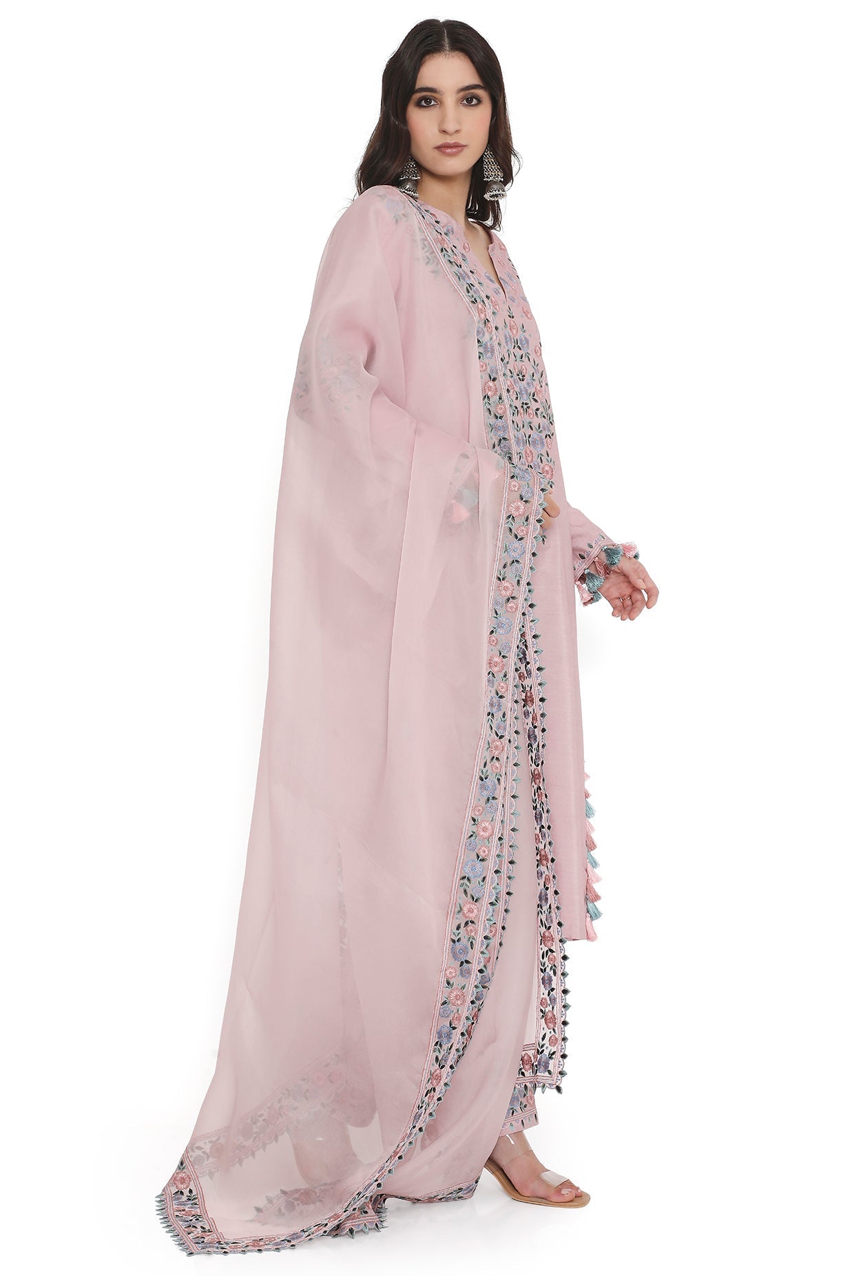 Blush Pink Embroidered Kurta With Pant And Embroidered Dupatta