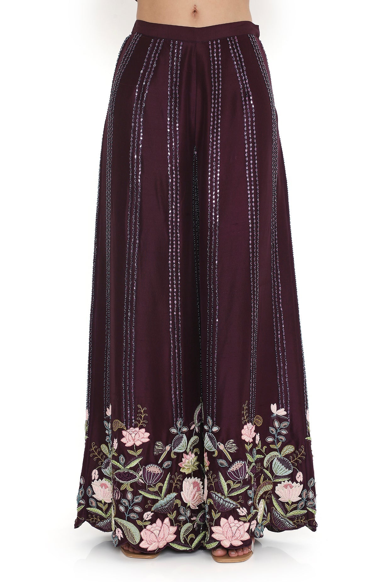 Purple Embroidered Kurta With Palazzo And Embroidered Belt With Embroidered Dupatta