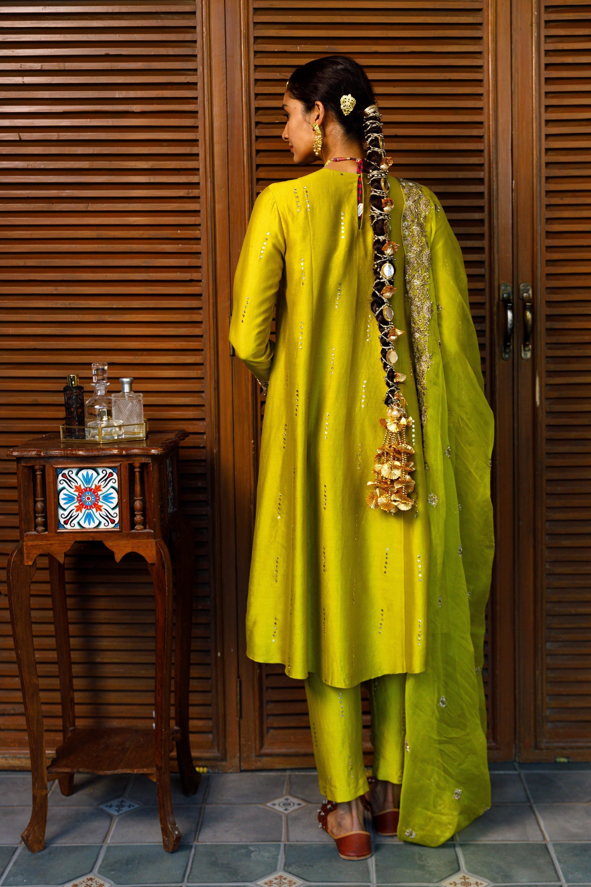 Ruksaan Olive Green Embroidred Yoke Kurta And Pant With Embroidred Dupatta