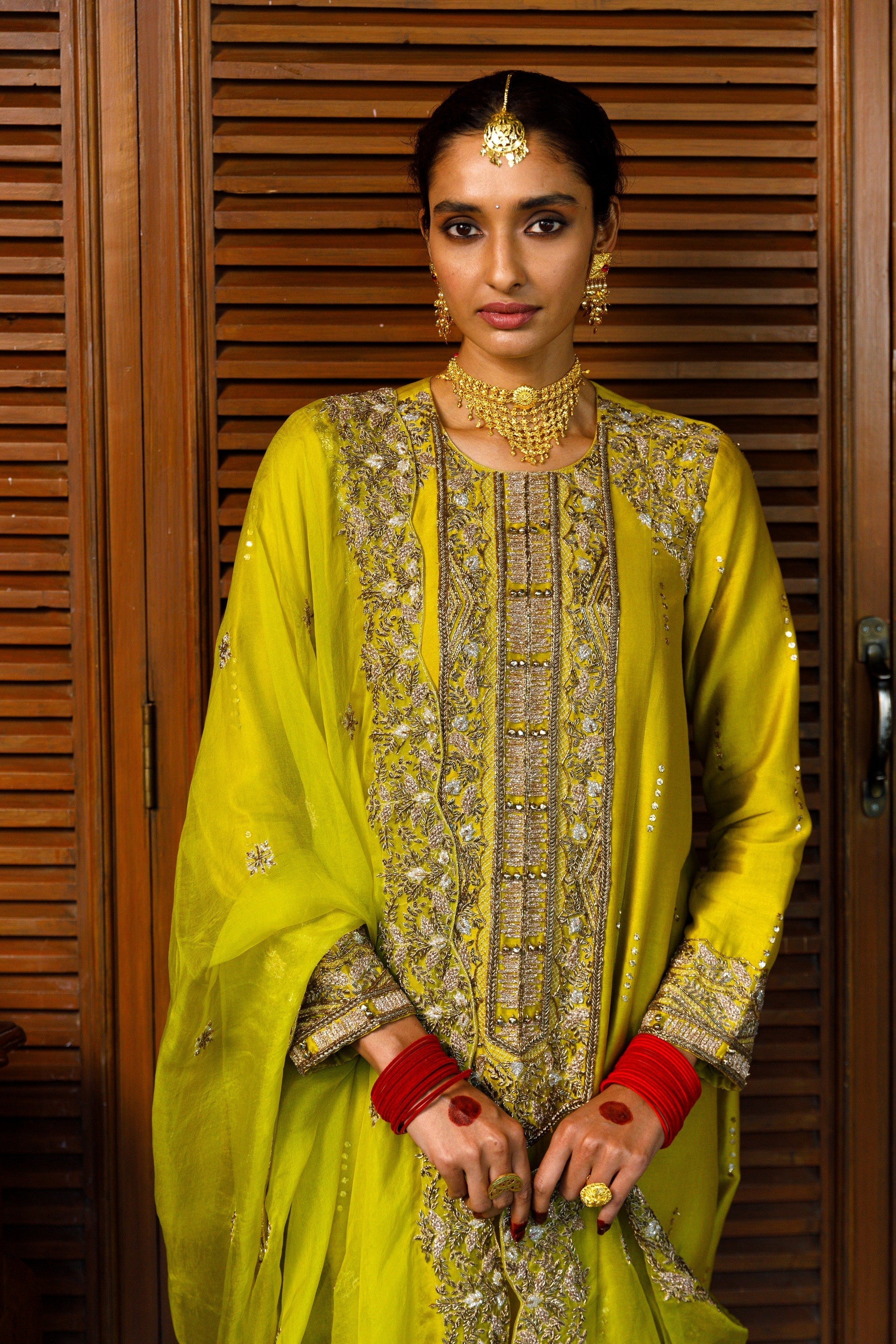Ruksaan Olive Green Embroidred Yoke Kurta And Pant With Embroidred Dupatta