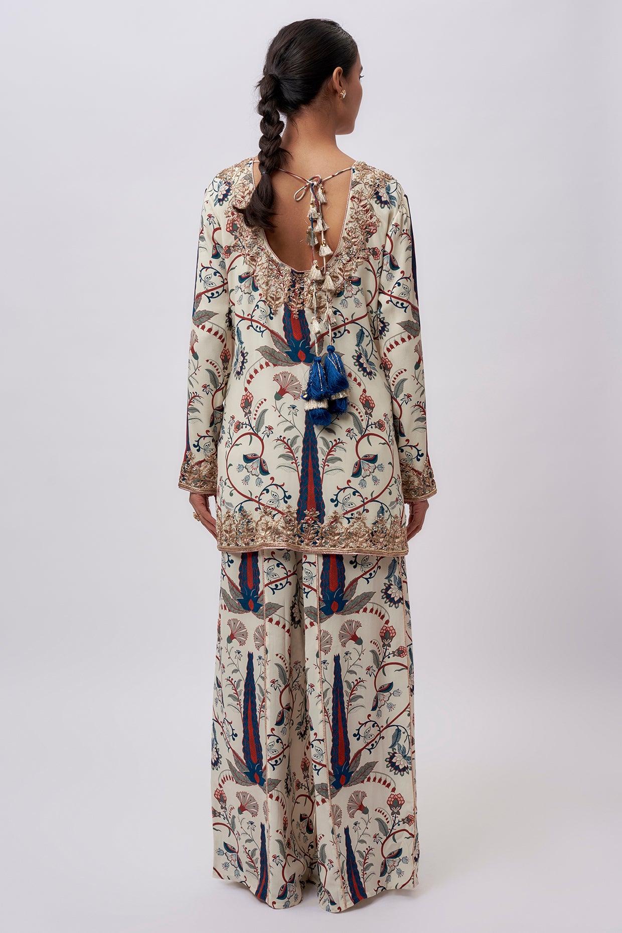 Blue Forest Whisper Print Crepe Embroidered Kurta And Crepe Pant With Organza Embroidered Dupatta.