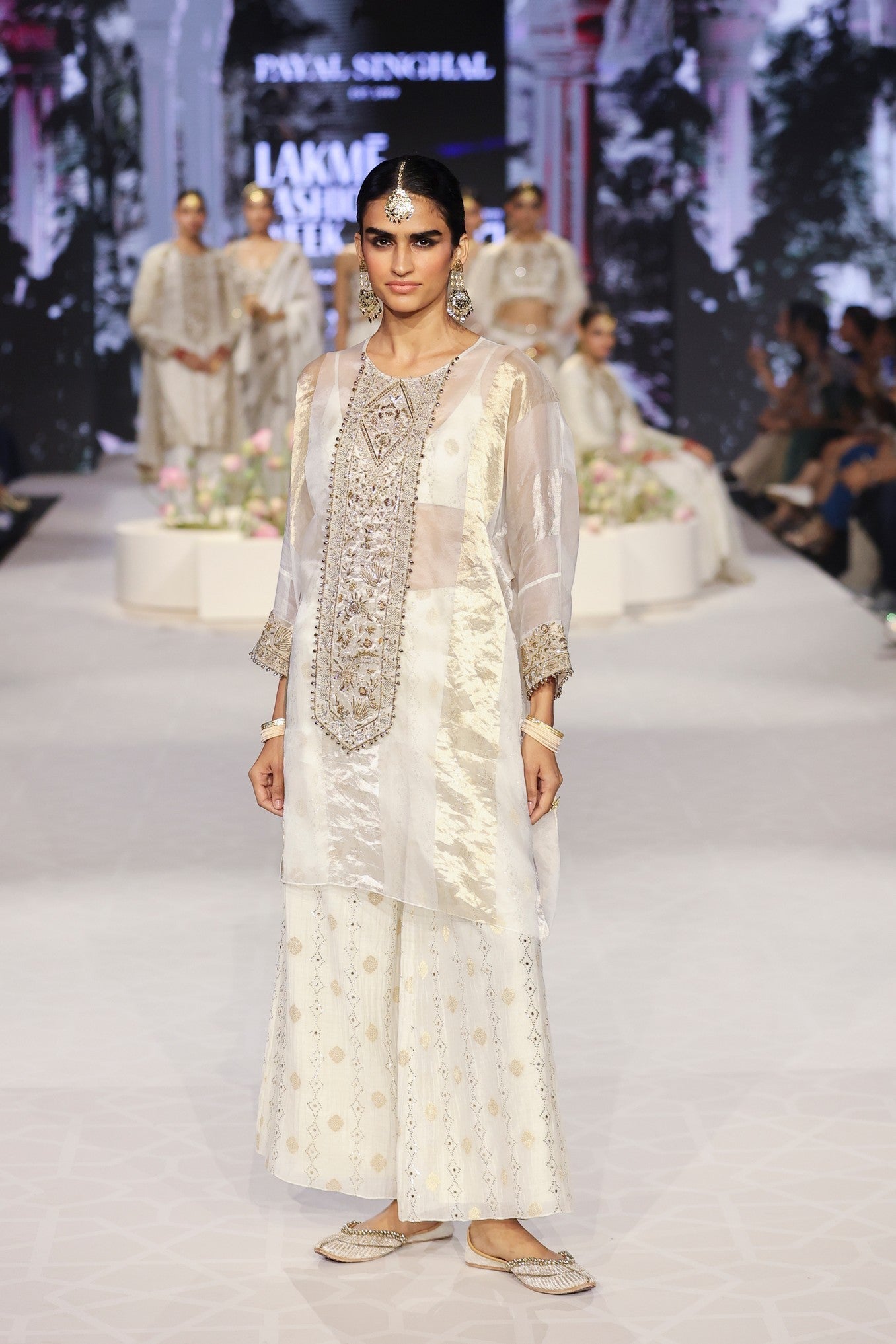 Parhez Gold Embroidered Tunic With Bustier And Palazzo