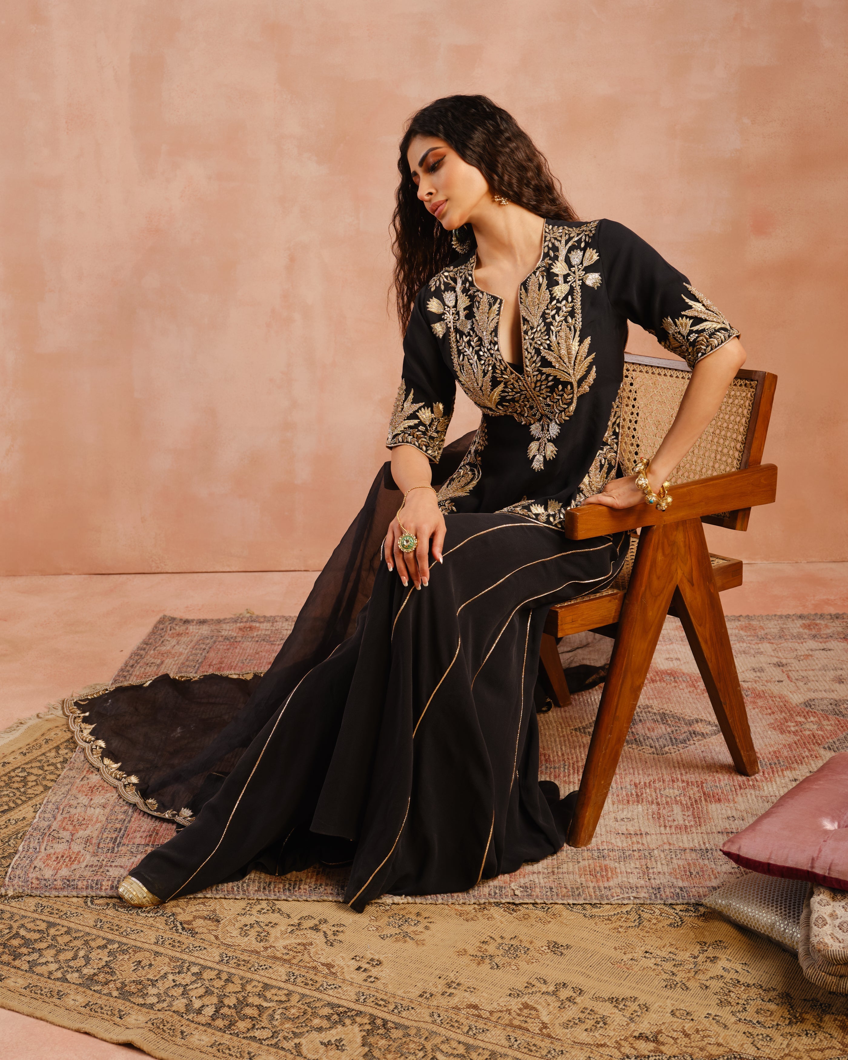 BLACK BAGH EMBROIDERED KURTA WITH SHARARA AND DUPATTA
