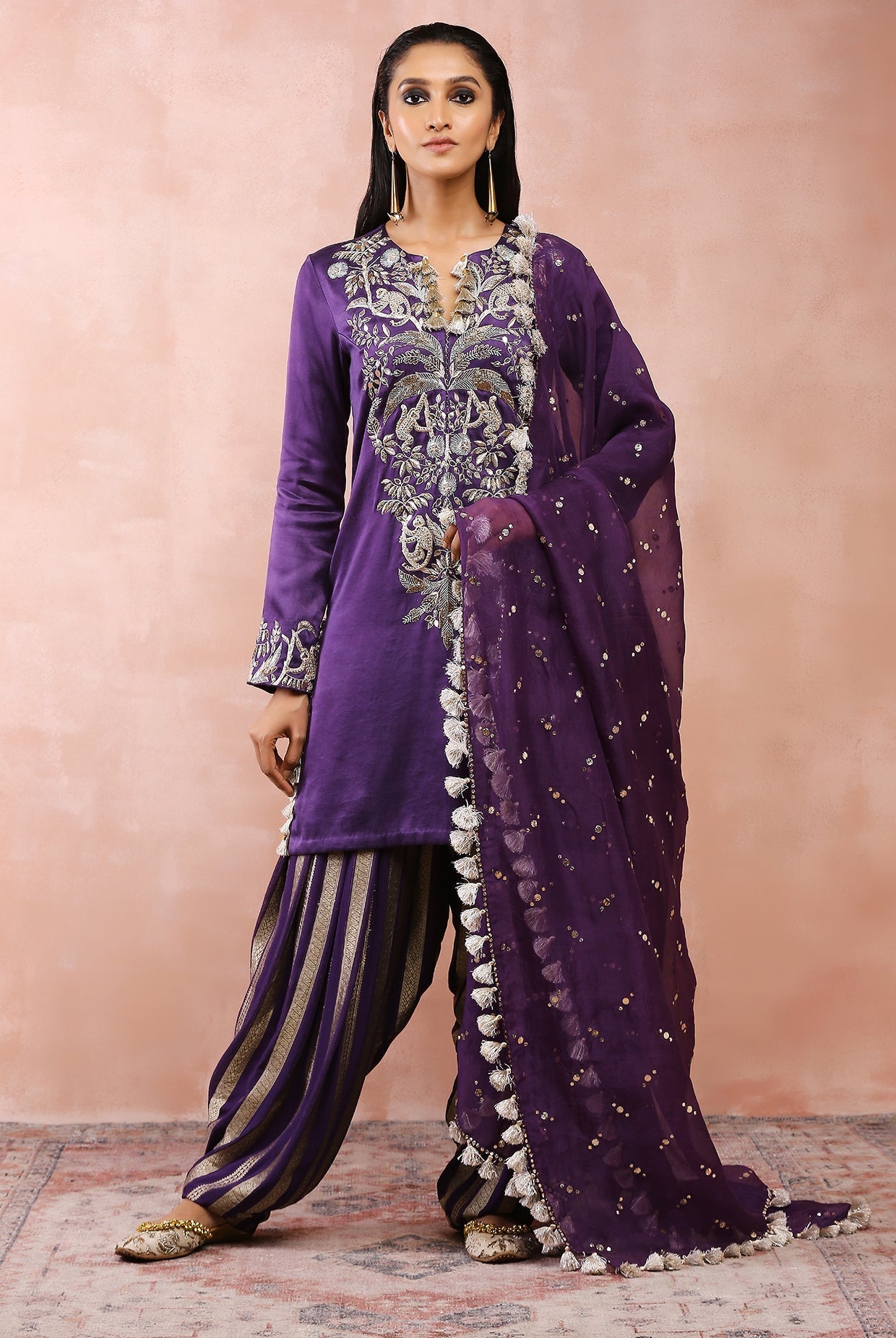 PURPLE EMBROIDERED KURTA WITH SALWAR AND DUPATTA