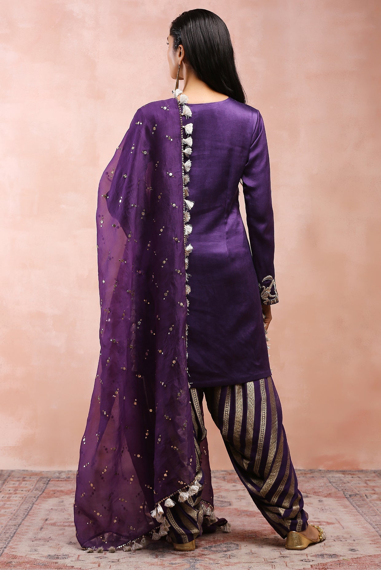 PURPLE EMBROIDERED KURTA WITH SALWAR AND DUPATTA