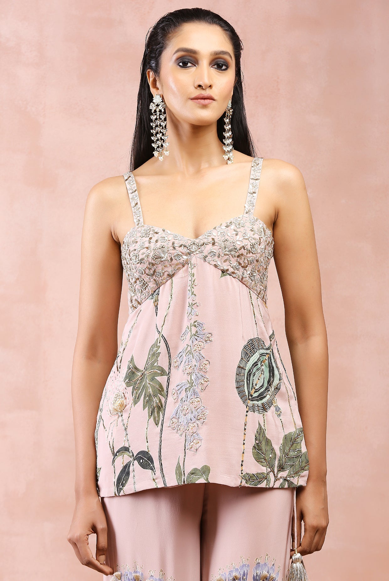Rose pink niloufar print embroidered kurta with sharara and dupatta