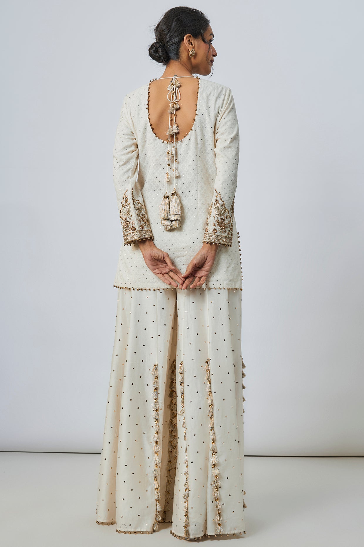 Off White Embroidered Kurta And Sharara With Embroidered Dupatta