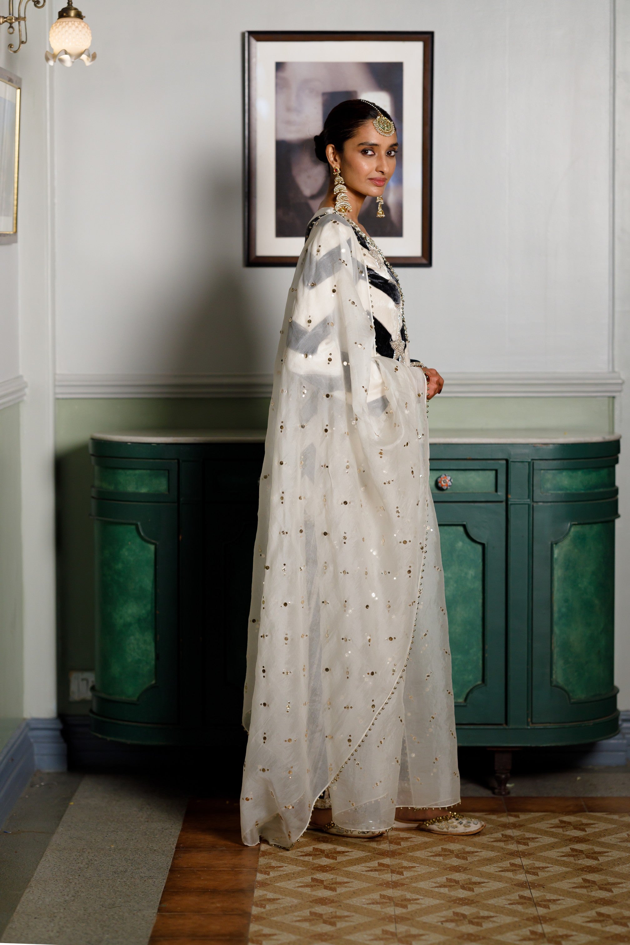 Asfi Black & White Embroidered Kurta And Patiala Salwar With Dupatta