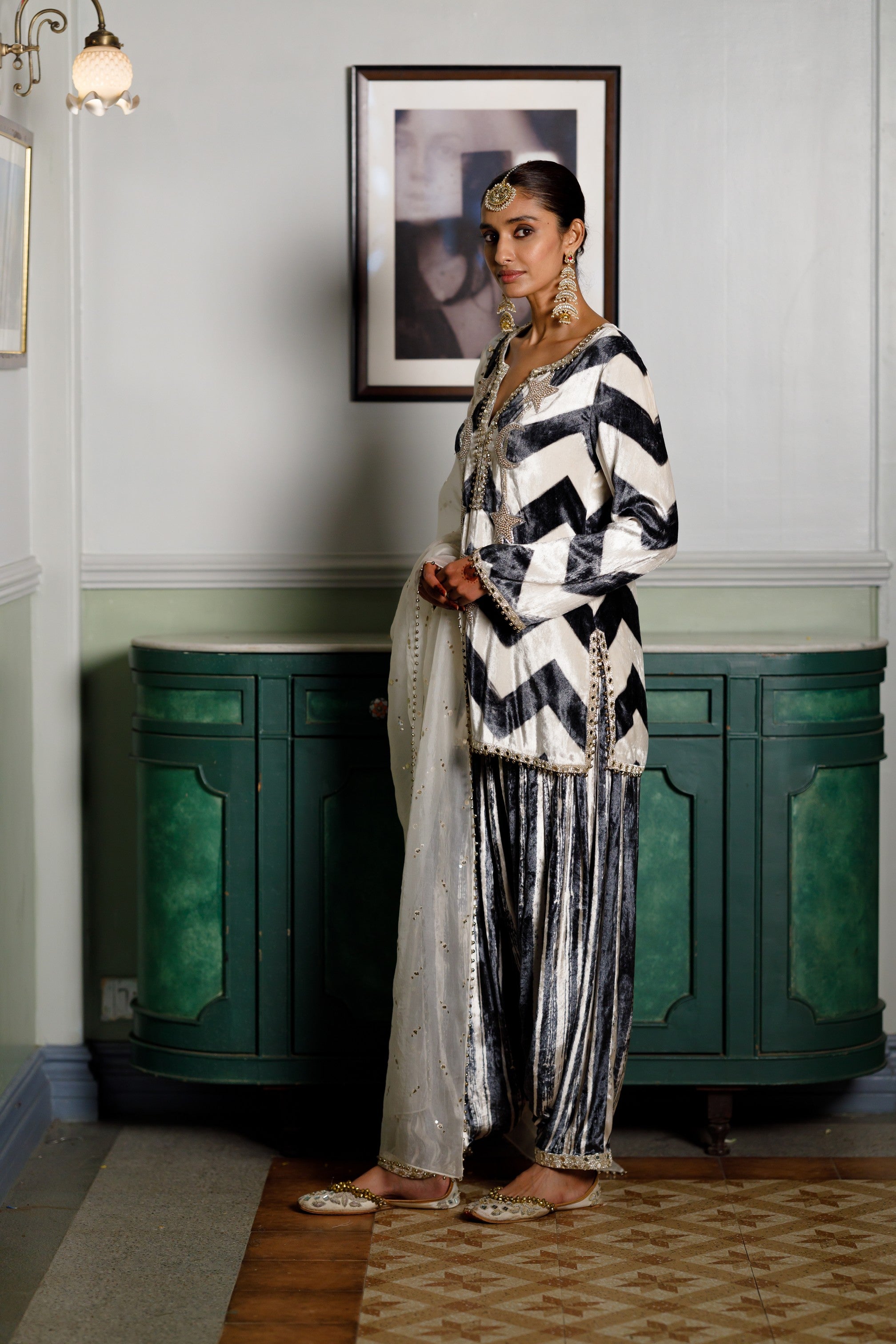 Asfi Black & White Embroidered Kurta And Patiala Salwar With Dupatta