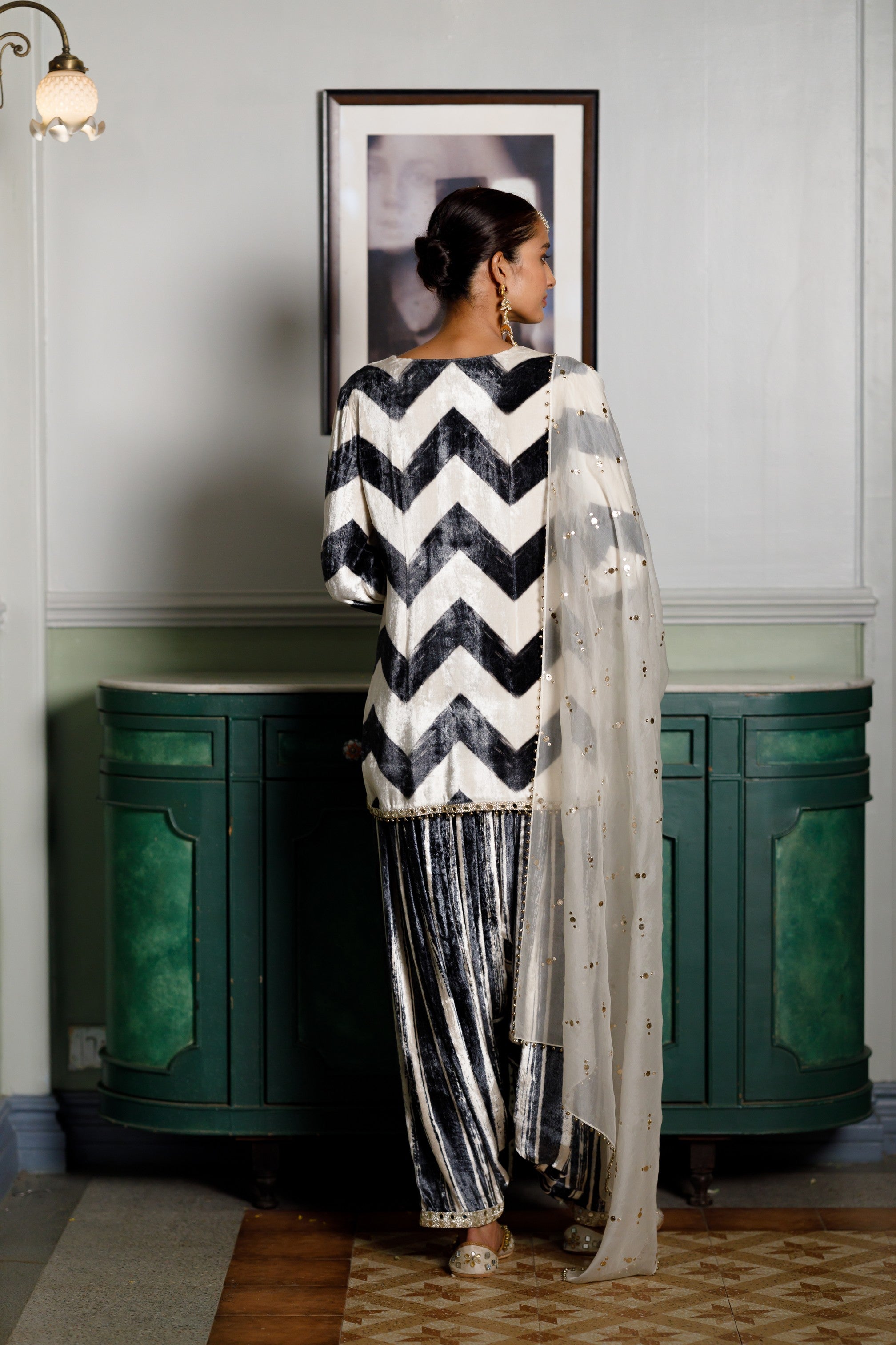 Asfi Black & White Embroidered Kurta And Patiala Salwar With Dupatta