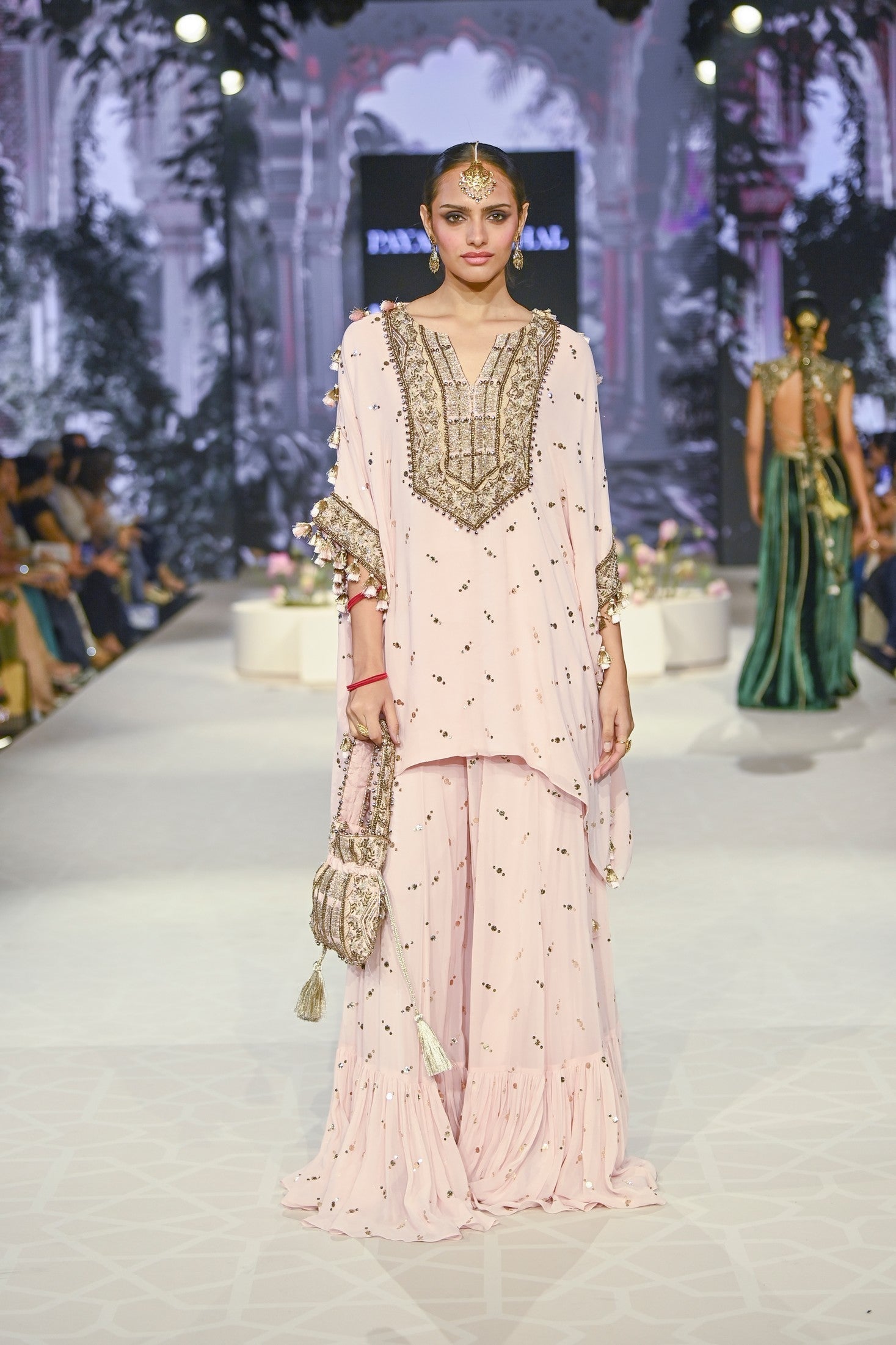 Shahnaaz Blush Pink Embroidered Kurta With Frill Sharara