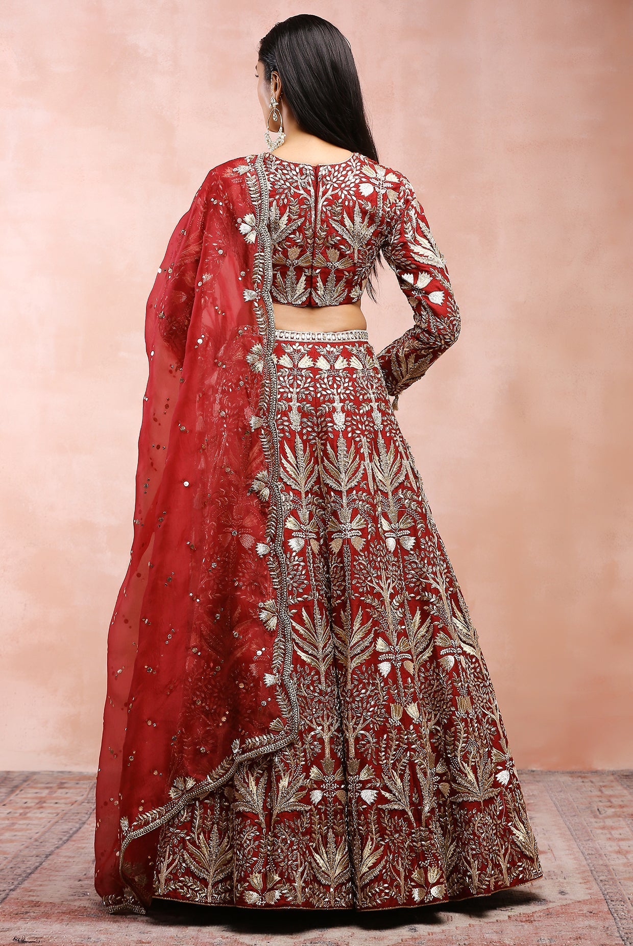 DARK RED BAGH EMBROIDERED CHOLI WITH LEHENGA AND DUPATTA
