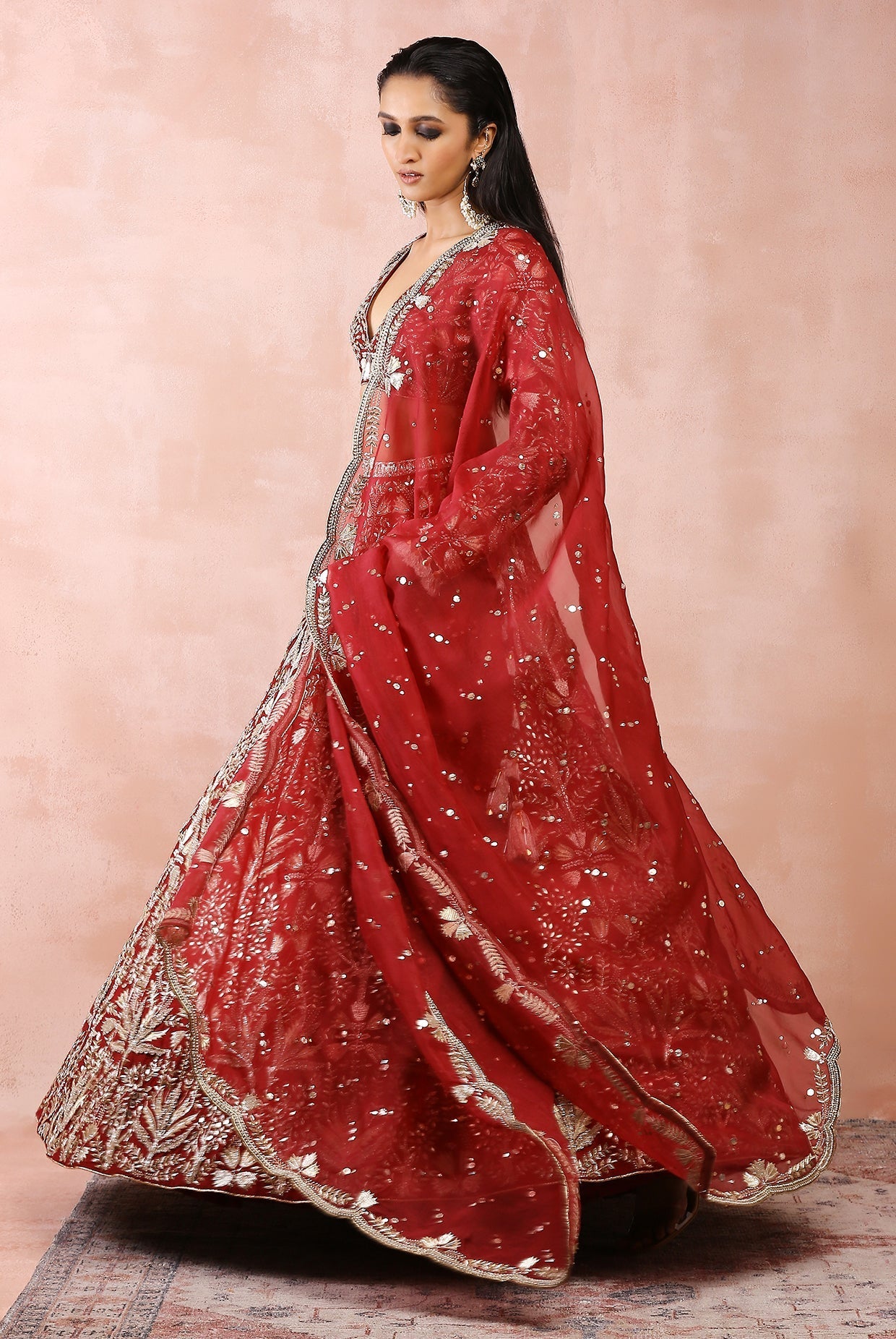 DARK RED BAGH EMBROIDERED CHOLI WITH LEHENGA AND DUPATTA