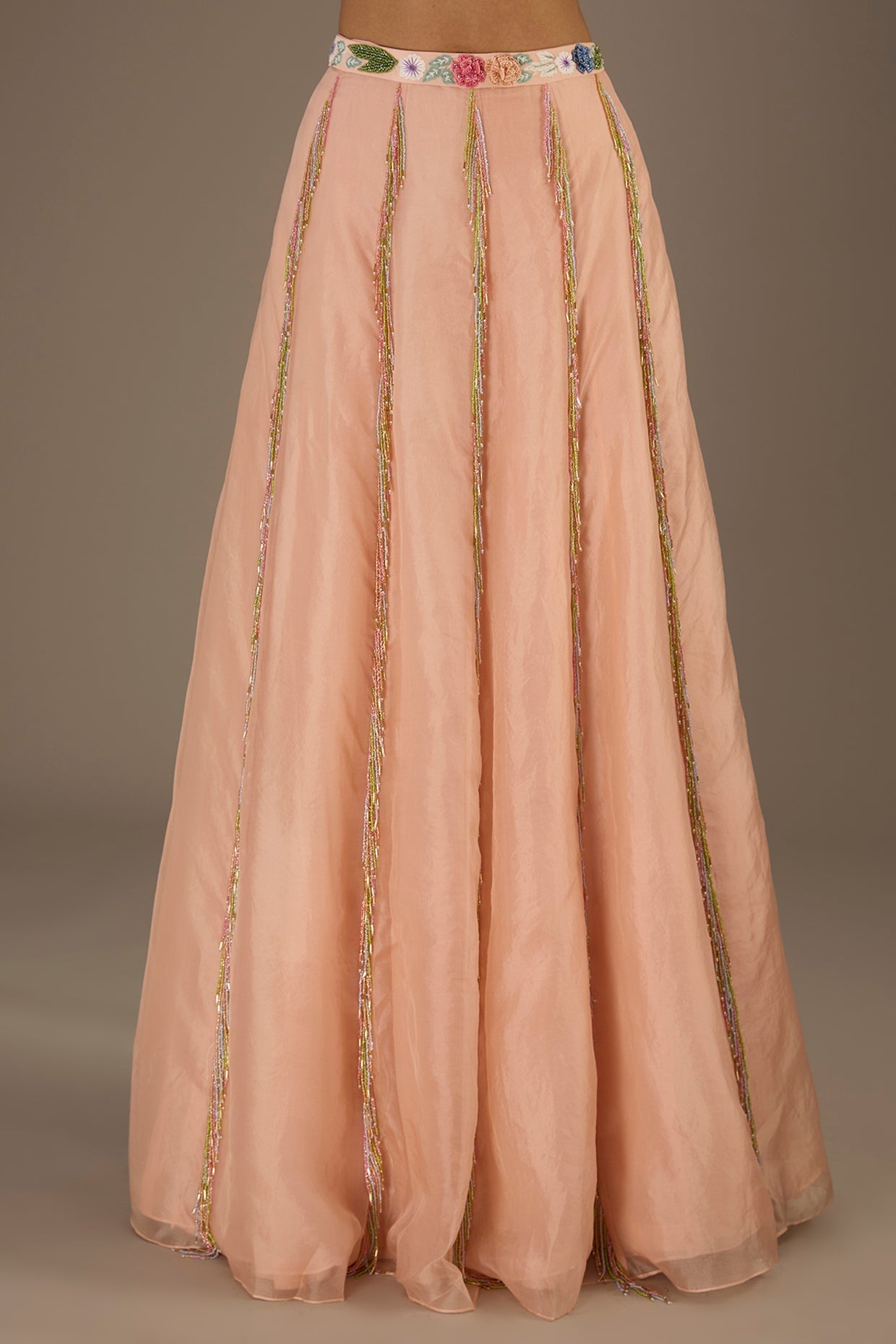 Rose Pink Embroidred One Shoulder Choli With Embroidred Belt Lehenga With Dupatta